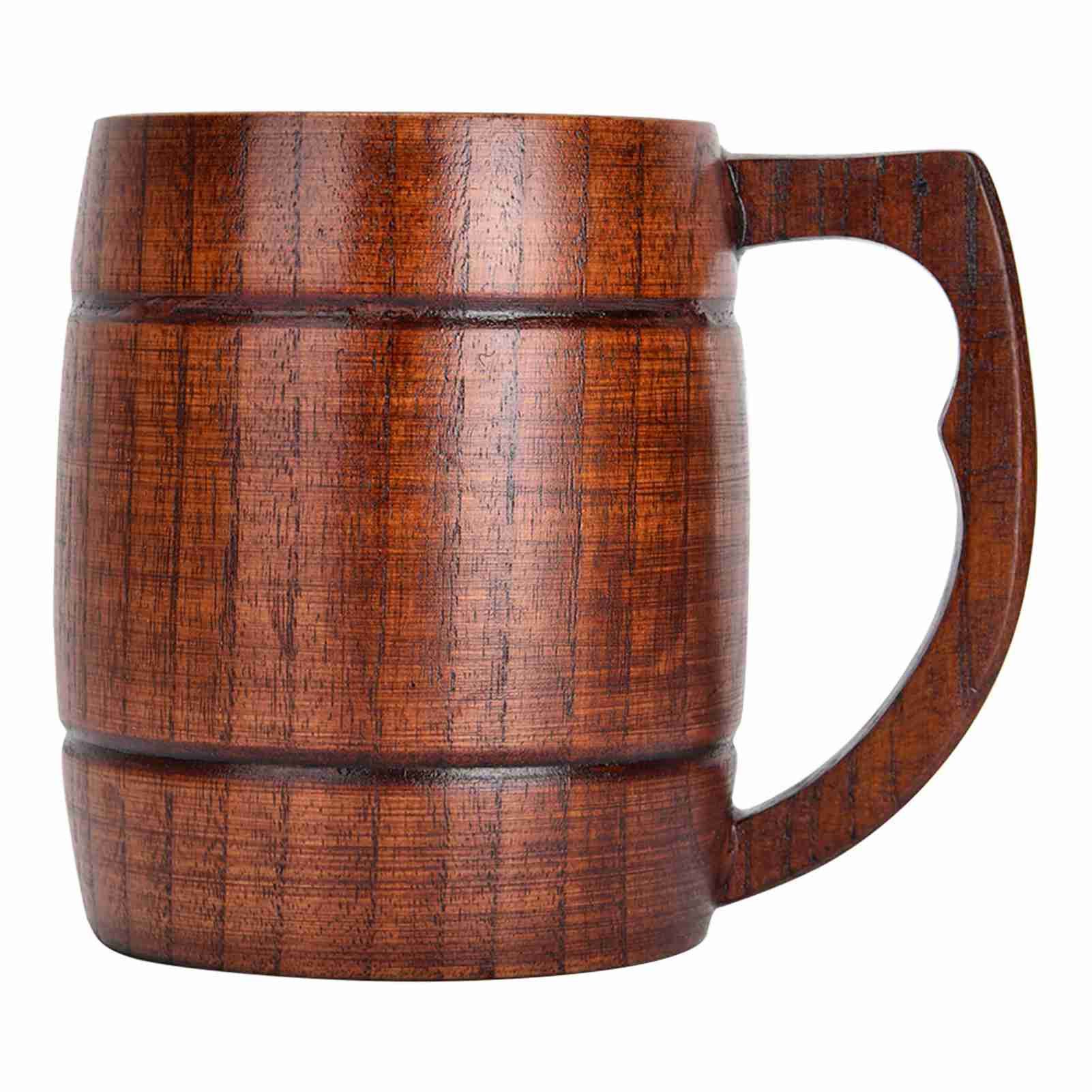 Bierkrug Bierkrug aus Holz mit Griff, Bierbecher aus Naturholz Trinkbecher