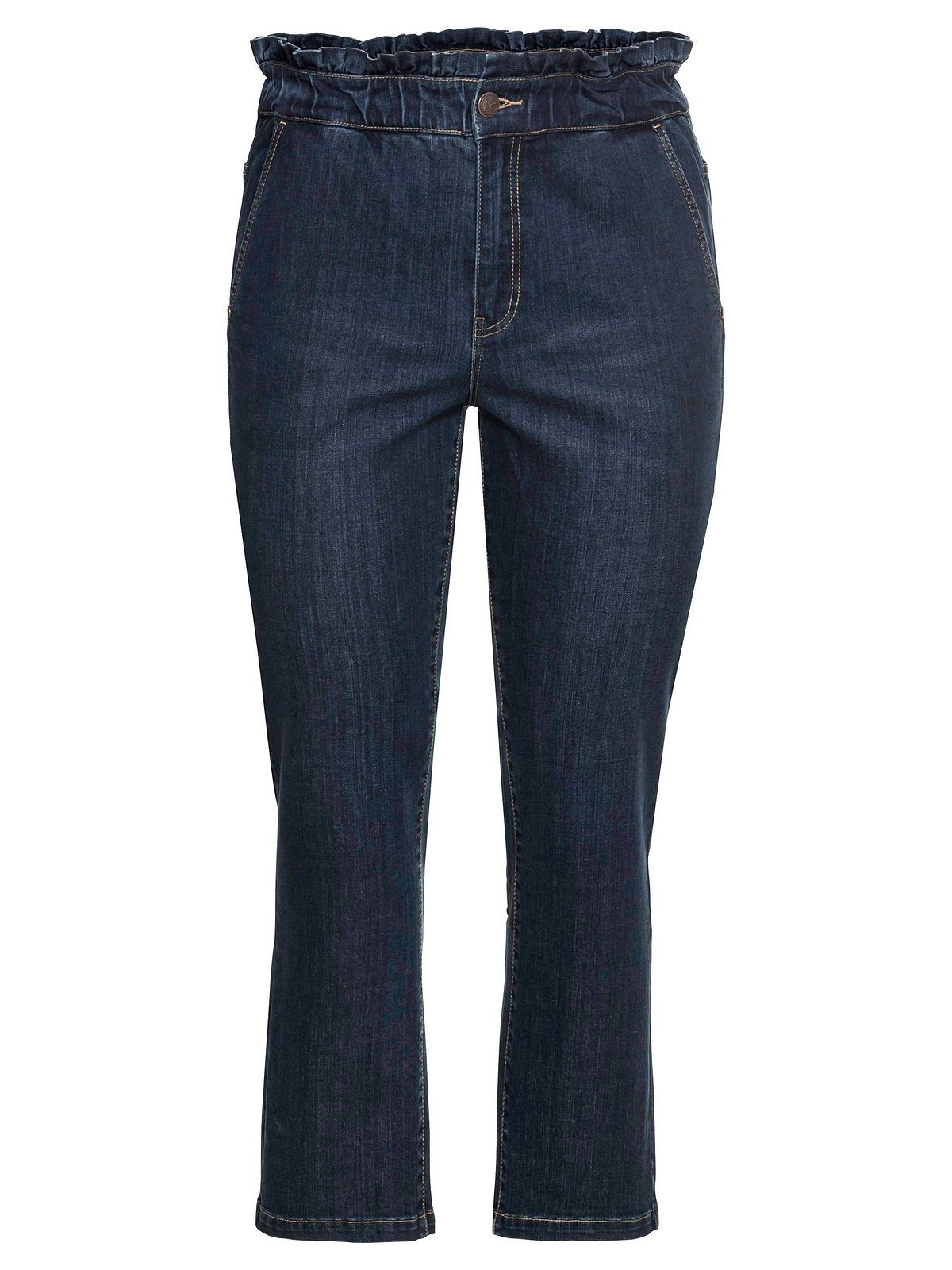 Damen Jeans Sheego Stretch-Jeans sheego Jeans in gerader Form mit gerafftem High-Waist-Bund