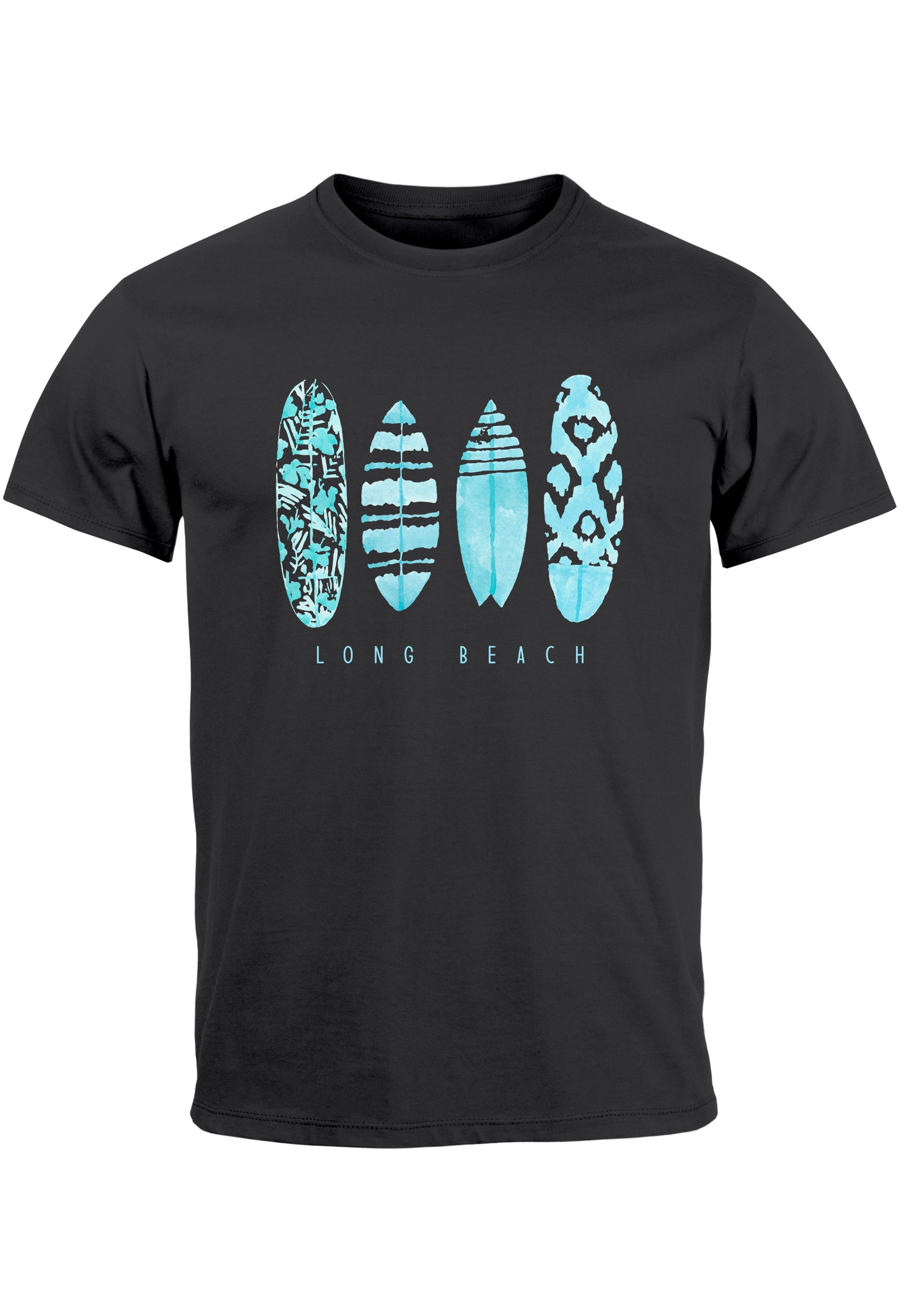 Print Surfing St Herren Aufdruck Long anthrazit-türkis Neverless Print-Shirt T-Shirt mit Surfboard Beach Fashion Sommer