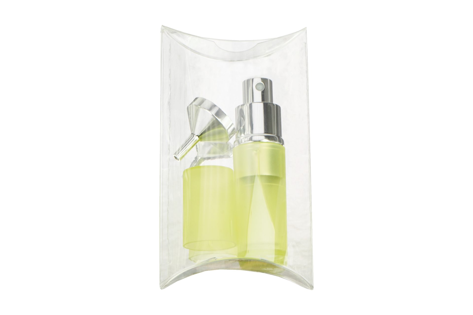 Fantasia Beauty Parfümzerstäuber Taschenzerstäuber transparent grün für 8 ml + Trichter chromfarben (1 St), super zum Verschenken