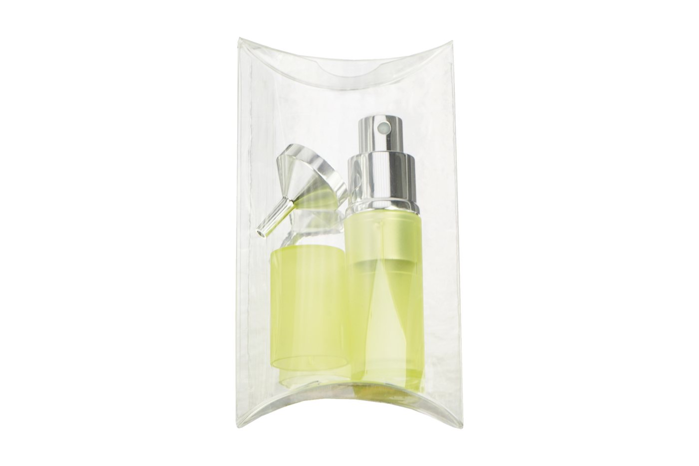 Fantasia Beauty Parfümzerstäuber Taschenzerstäuber transparent grün für 8 ml + Trichter chromfarben (1 St), super zum Verschenken