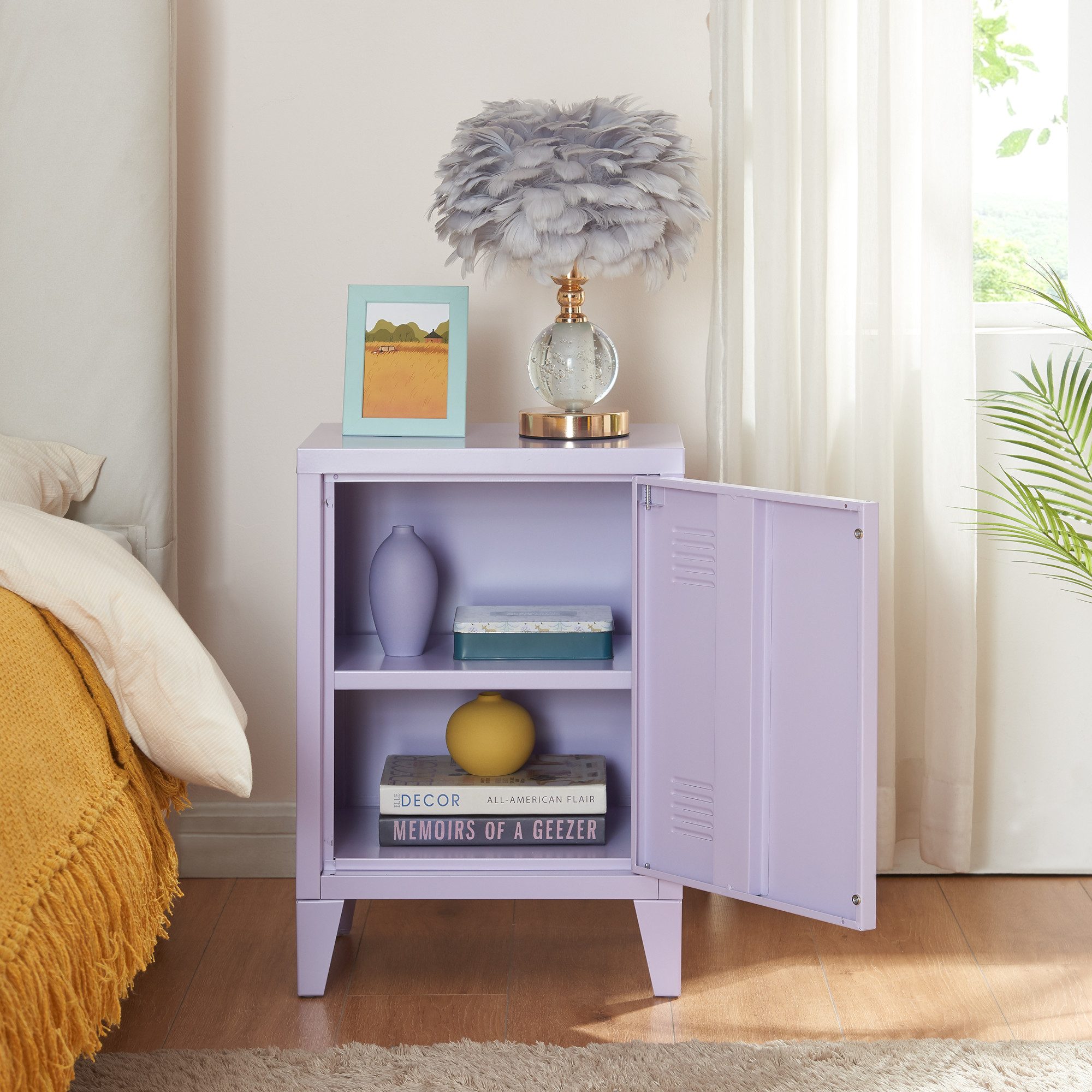 en.casa Nachtschrank (1-St) »Inari« mit Türgriff links Stahl 57 x 40 x 30 cm Lila