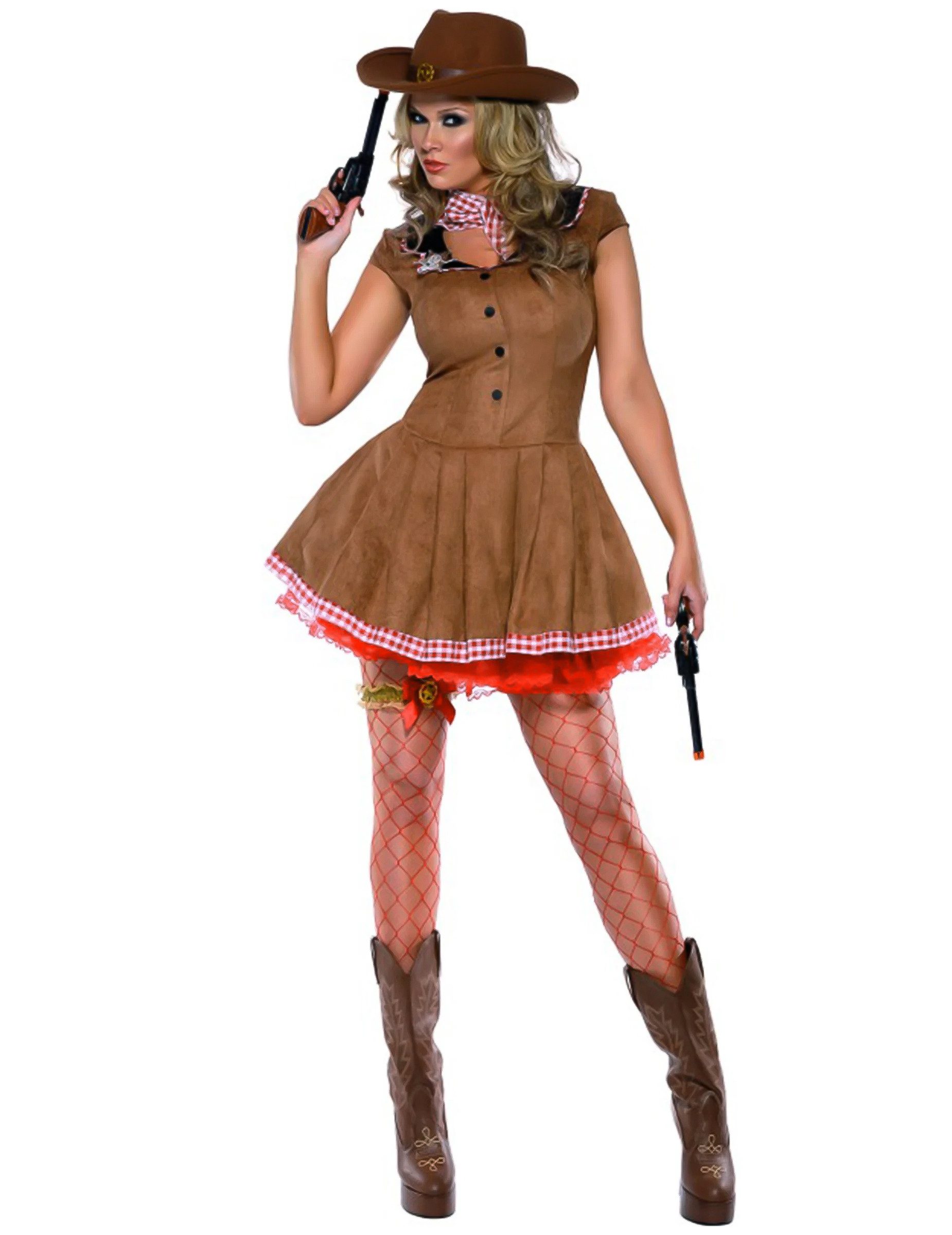 Smiffys Cowboy-Kostüm Cowgirl Damenkostüm Western braun-rot