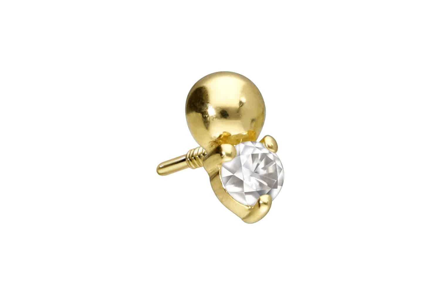 Piercing-Set 14 Karat Gold Schraubaufsatz mit Außengewinde MOISSANIT + KUGEL