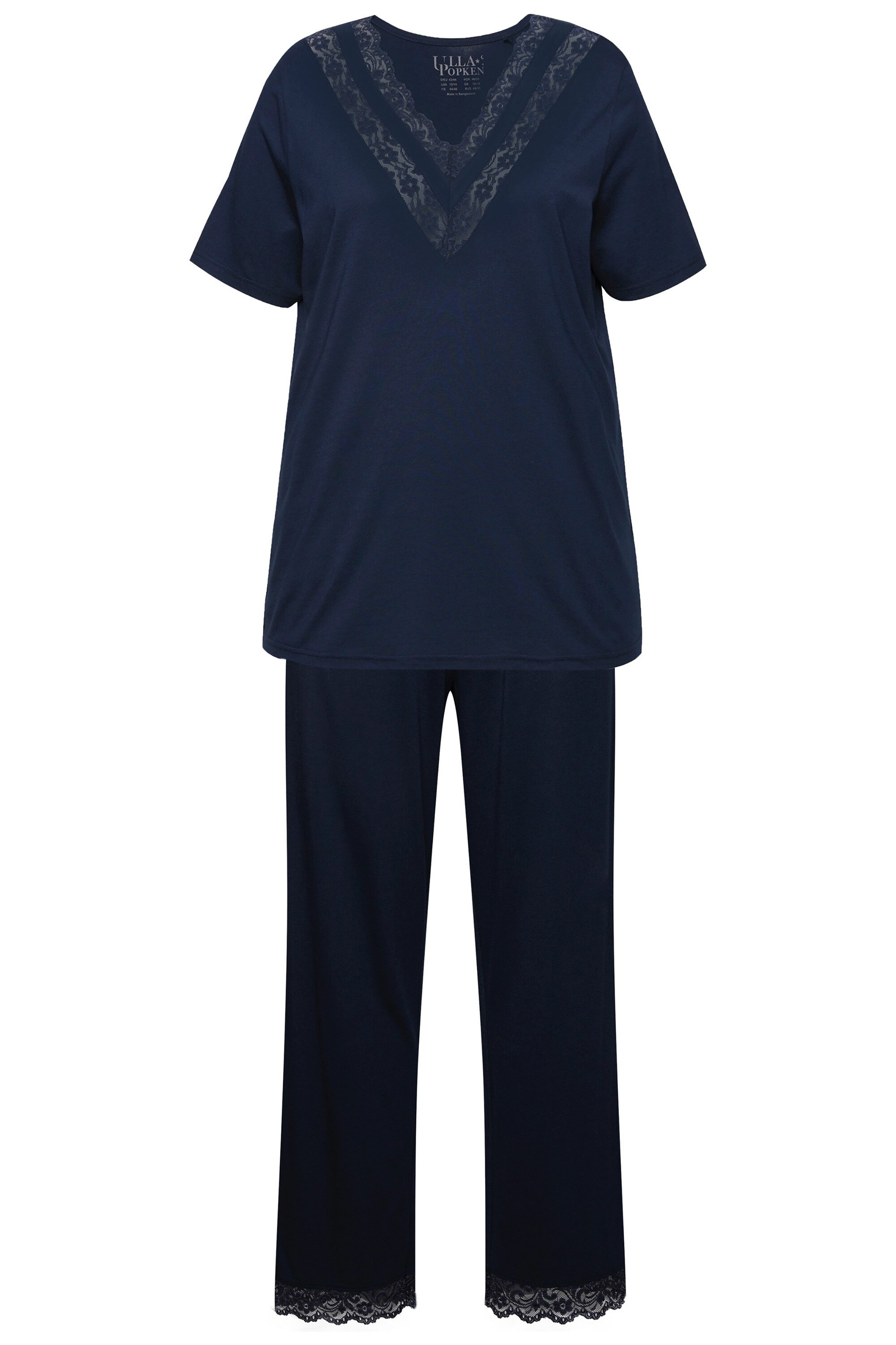 Ulla Popken Pyjama Pyjama Spitze V-Ausschnitt günstig online kaufen