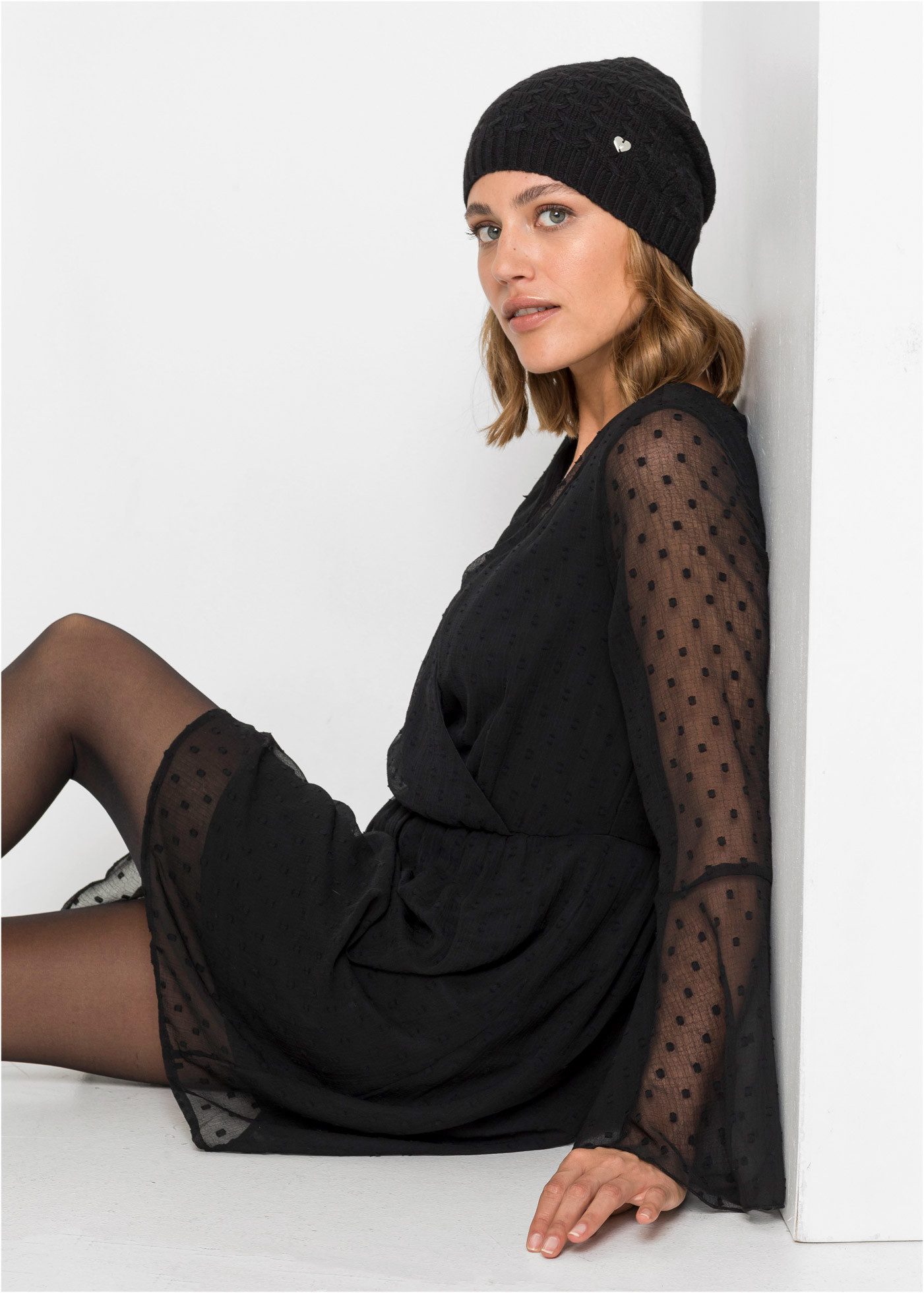 bonprix Strickmütze aus Viskose, Polyamid, Polyester und Kaschmir, klassischer Stil