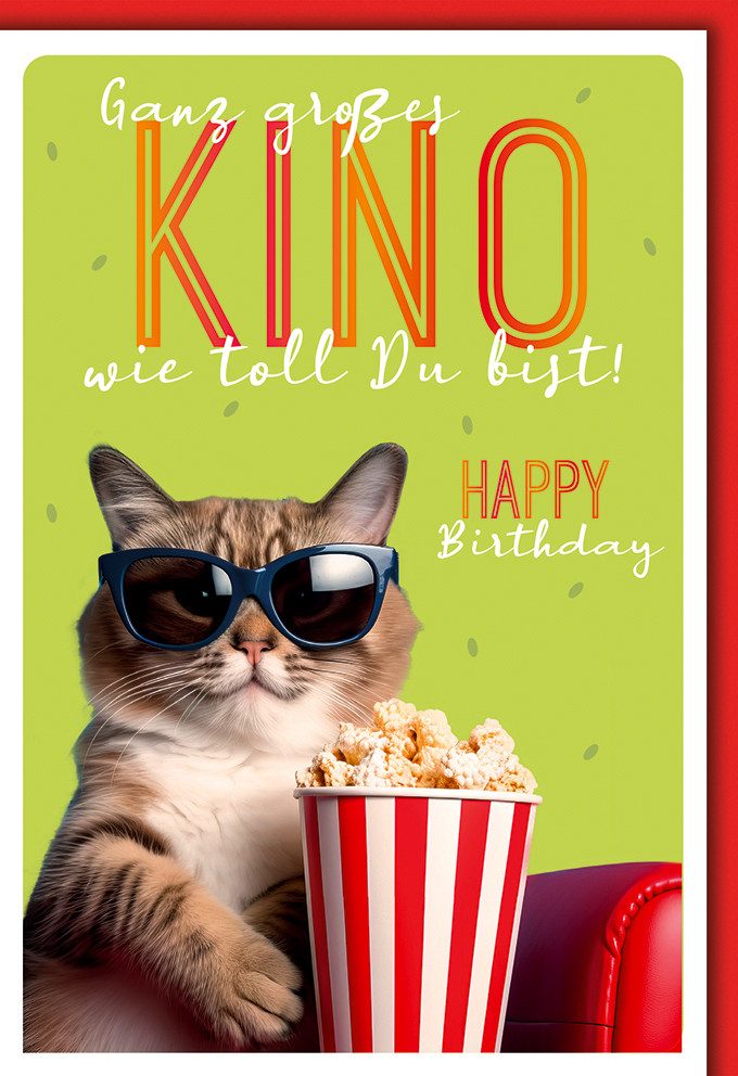 Verlag Dominique Grußkarten Geburtstag - Karte mit Umschlag - Coole Katze mit Popcorn