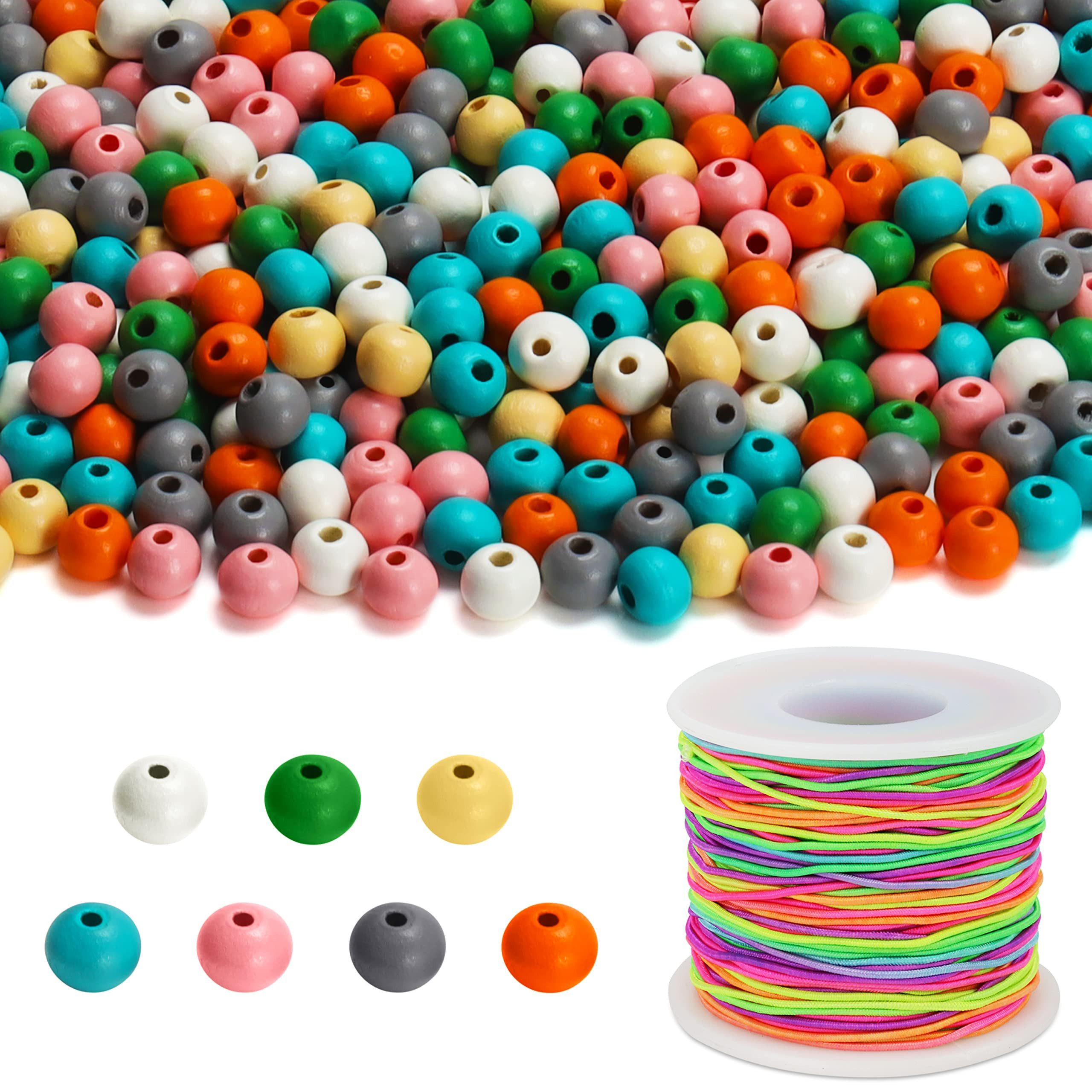 Bastelperlen 1000er Pack Holzperlen 7mm für Schmuck, Schlüsselanhänger, DIY