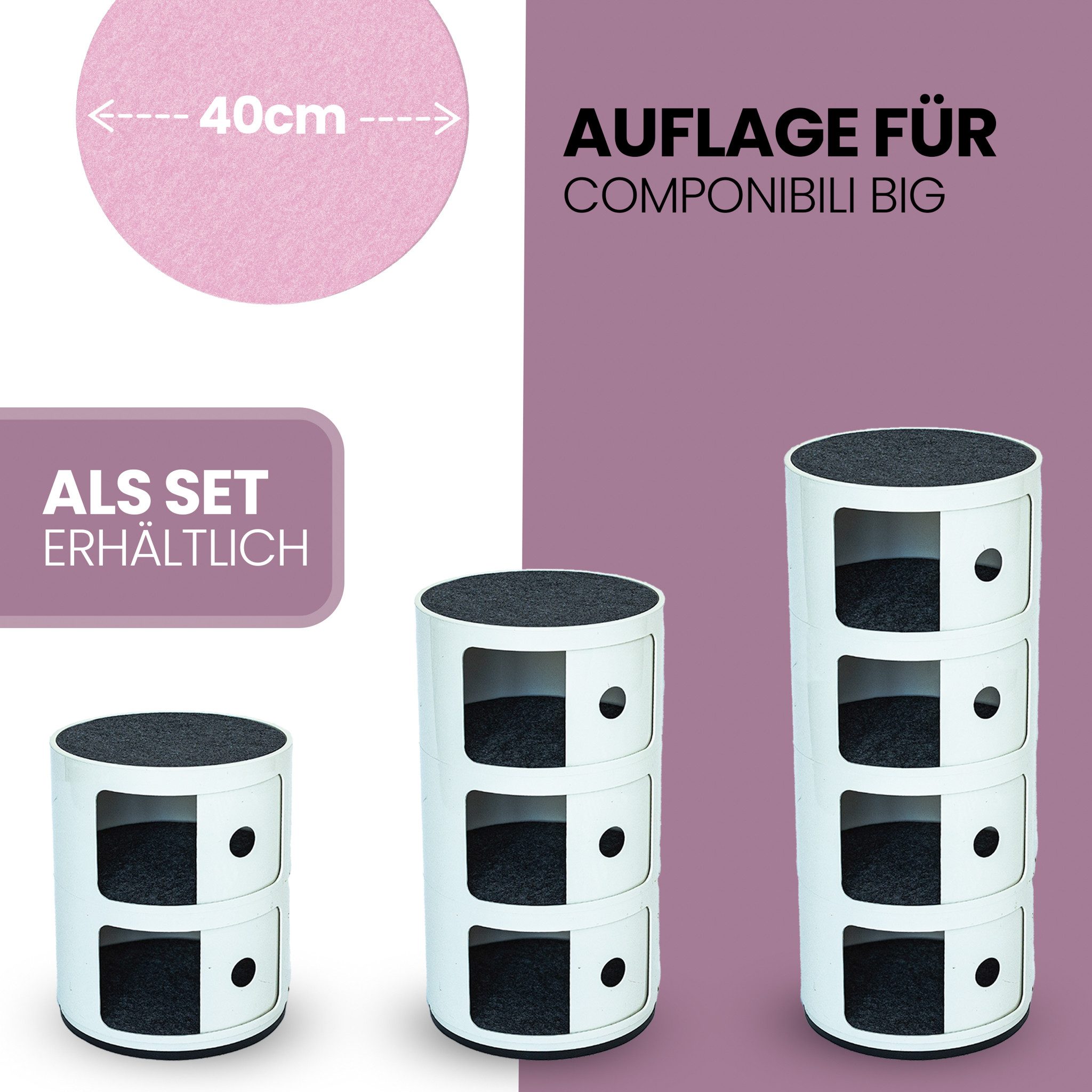 Easy and Green Nachttisch Rund Filzauflage 30cm für Kartell Componibili - M günstig online kaufen