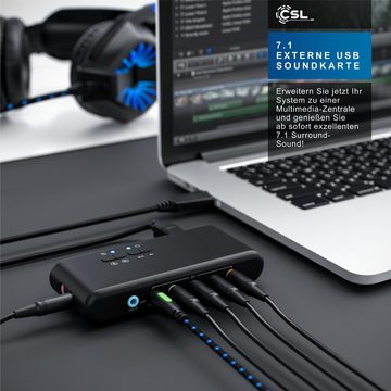 CSL USB-Soundkarte 7.1 Surround, Extern, für bis zu 8 Lautsprecher, Dynamic 3D Surround, Treiber