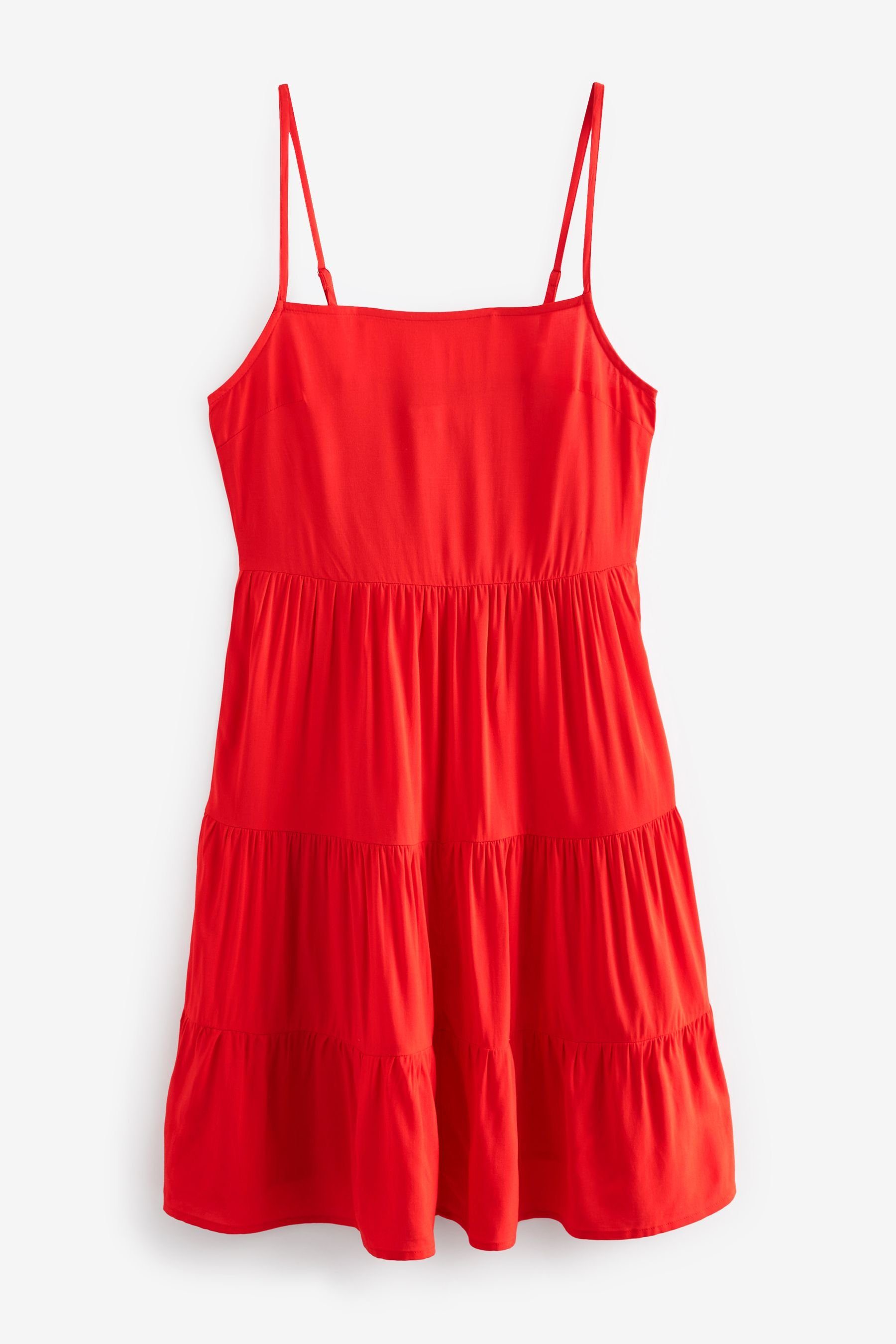 Next Sommerkleid Gestuftes Minikleid mit Spaghettiträgern (1-tlg) Red