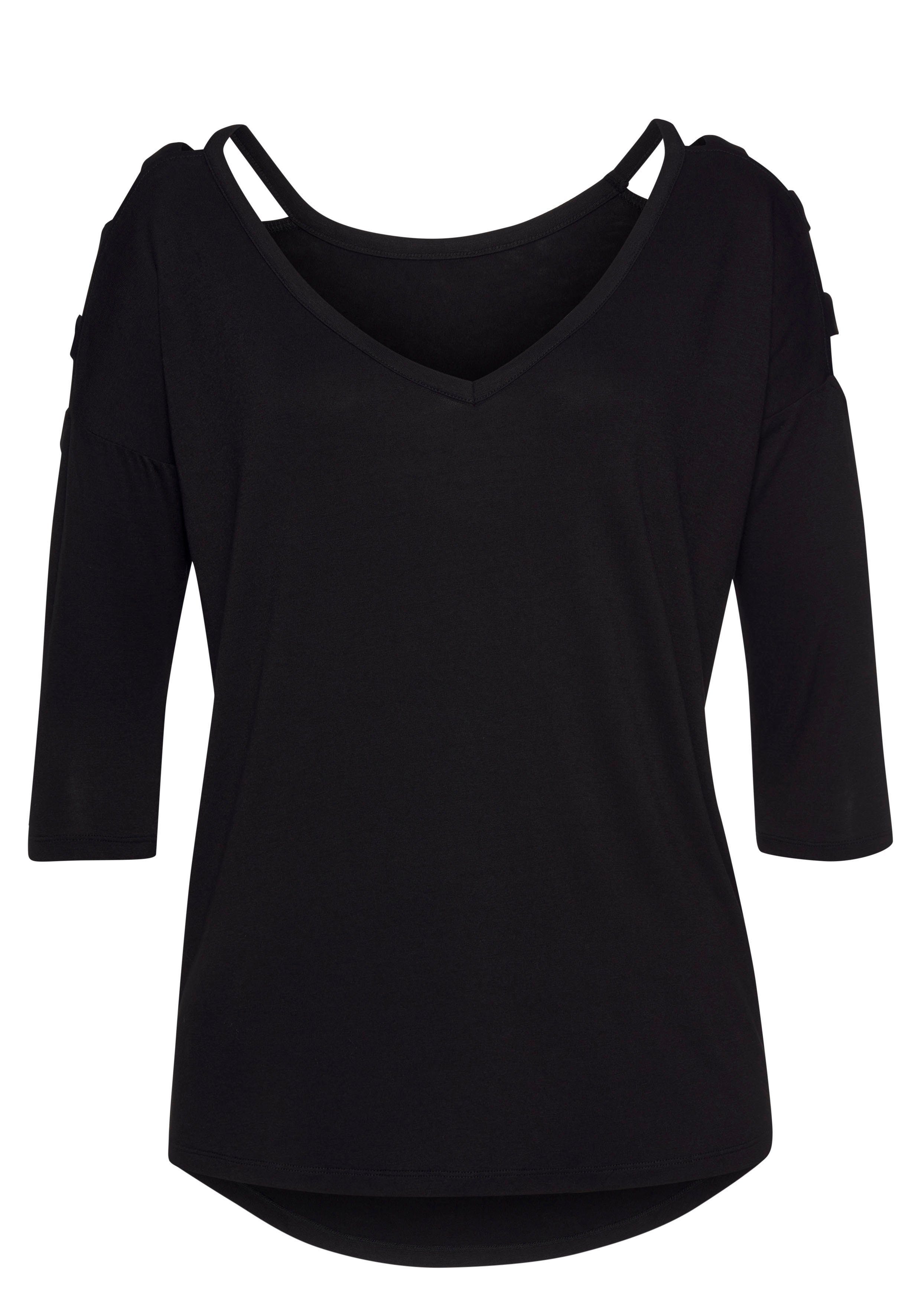 LASCANA 3/4-Arm-Shirt mit Cut-outs, raffiniertes Longsleeve, schulterfrei – Bild 2 von 5