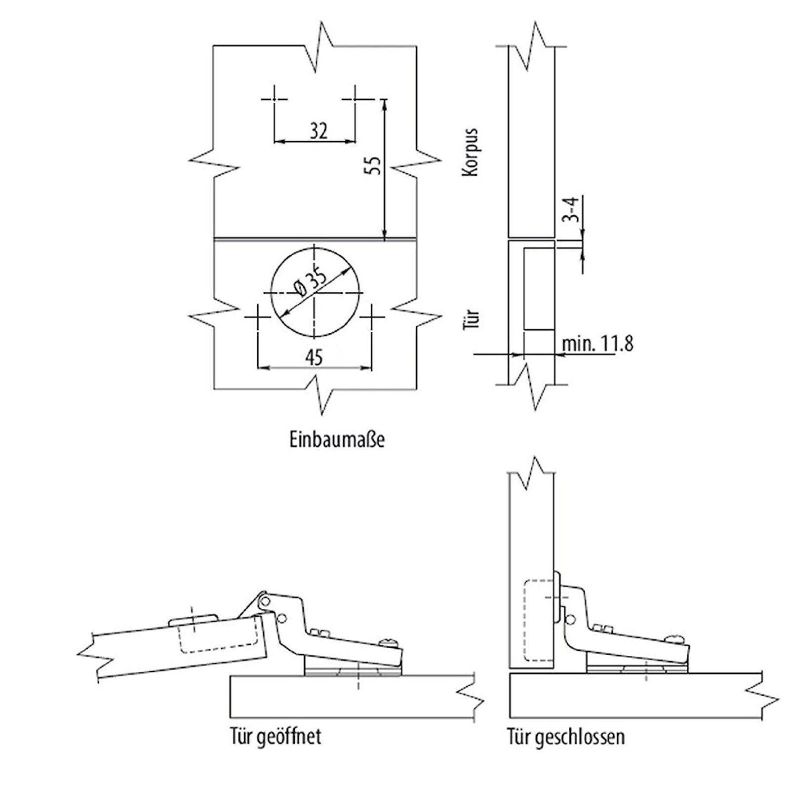SO-TECH® Möbelbeschlag Standard Topfbänder ohne Dämpfer mit Kreuzmontageplatte Topf (2 St), Topfband Topfscharnier