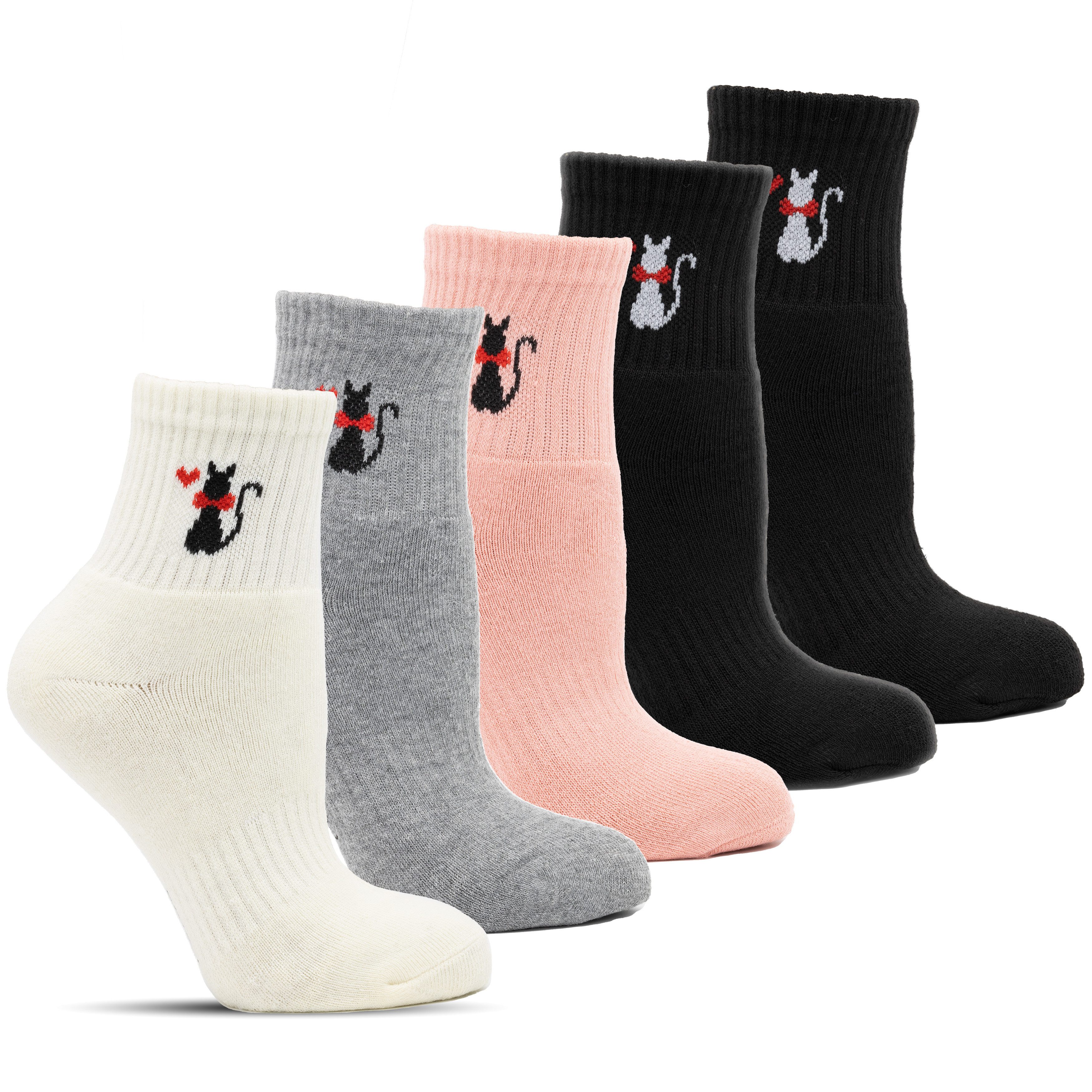 Frostfighter Thermosocken Wintersocken Damen Thermo (10-Paar) Frottee Innenfutter, warme dicke weiche Socken, Katzenmuster