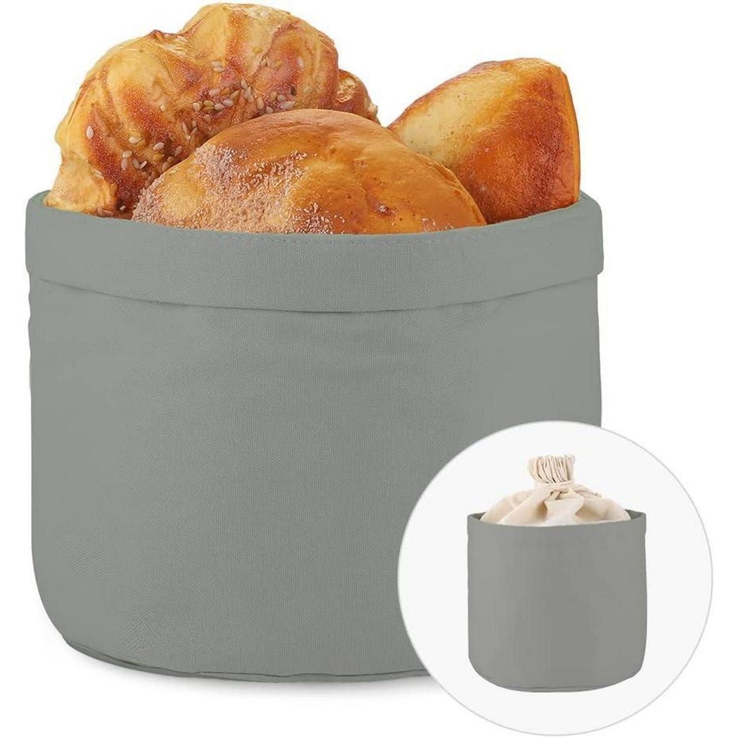 LuxusKollektion Brotkorb Brotkorb Brötchenkorb Baumwolle Kordelzug Ø 20 x 17 cm (Premium) Grau
