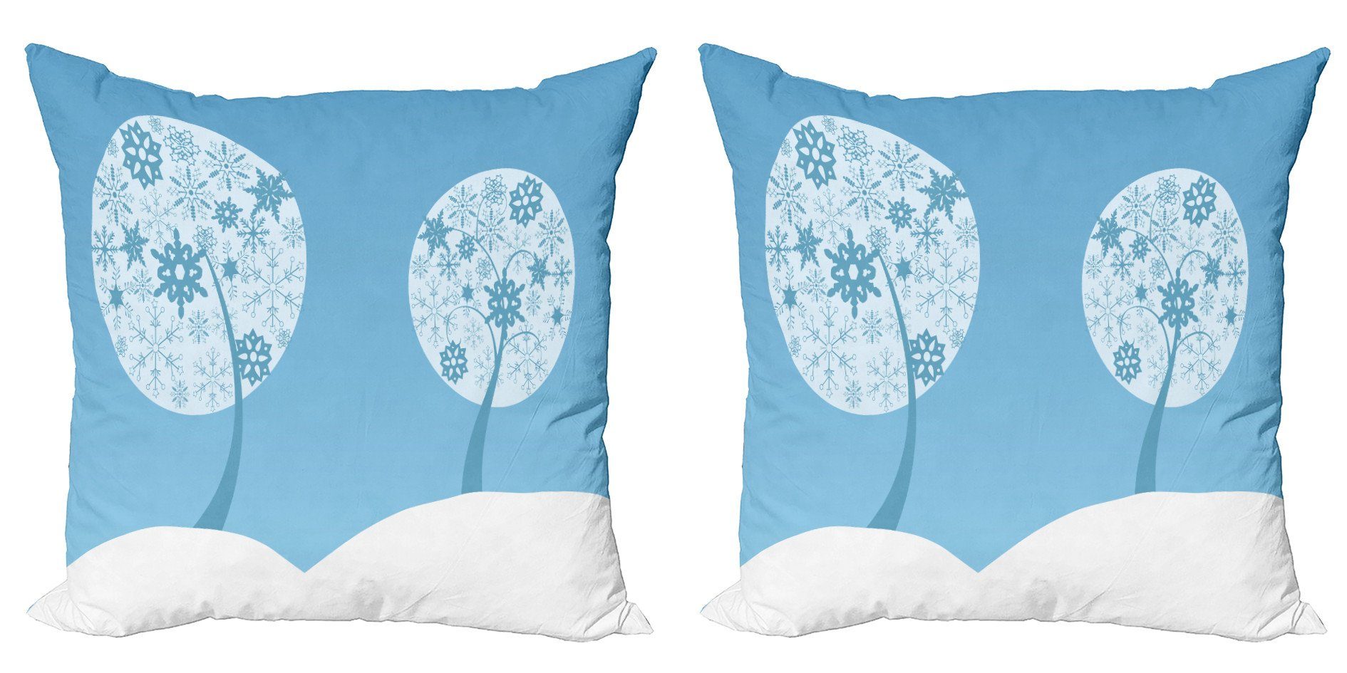Kissenbezüge Modern Accent Doppelseitiger Digitaldruck, Abakuhaus (2 Stück), Snowy-Bäume Runde Schneeflocke Bäume