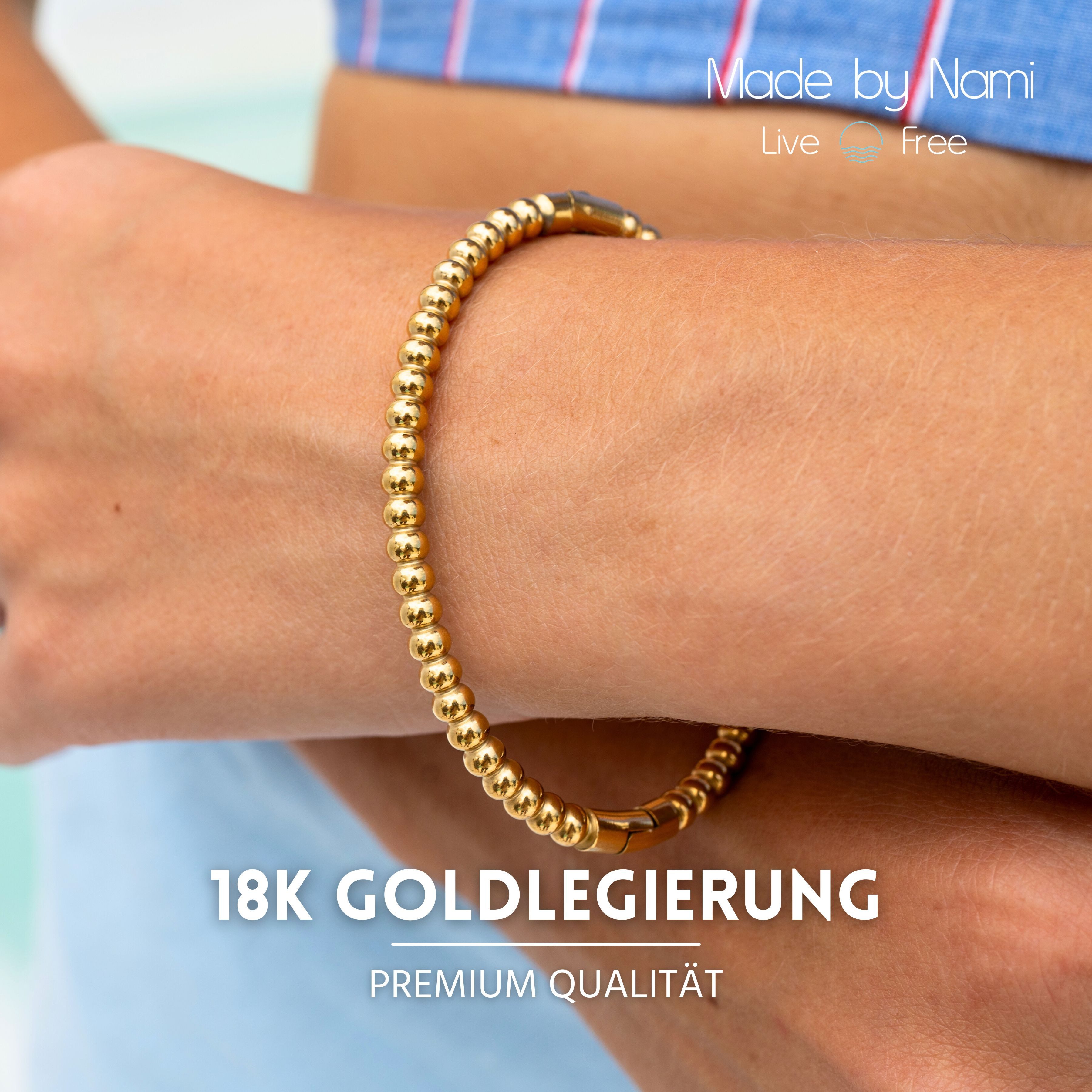 Made by Nami Armreif Damen Gold mit runden Perlen wasserfest hypoallergen B günstig online kaufen