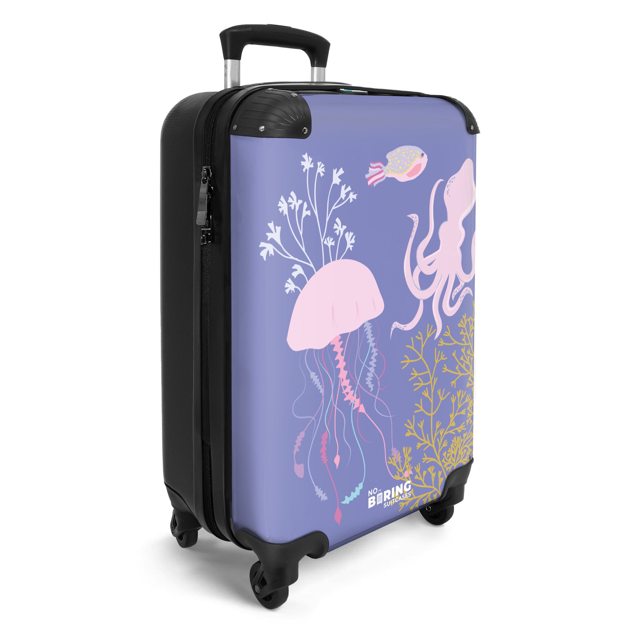 NoBoringSuitcases.com© Hartschalen-Trolley Lila mit Meerestieren 55x35x20cm günstig online kaufen