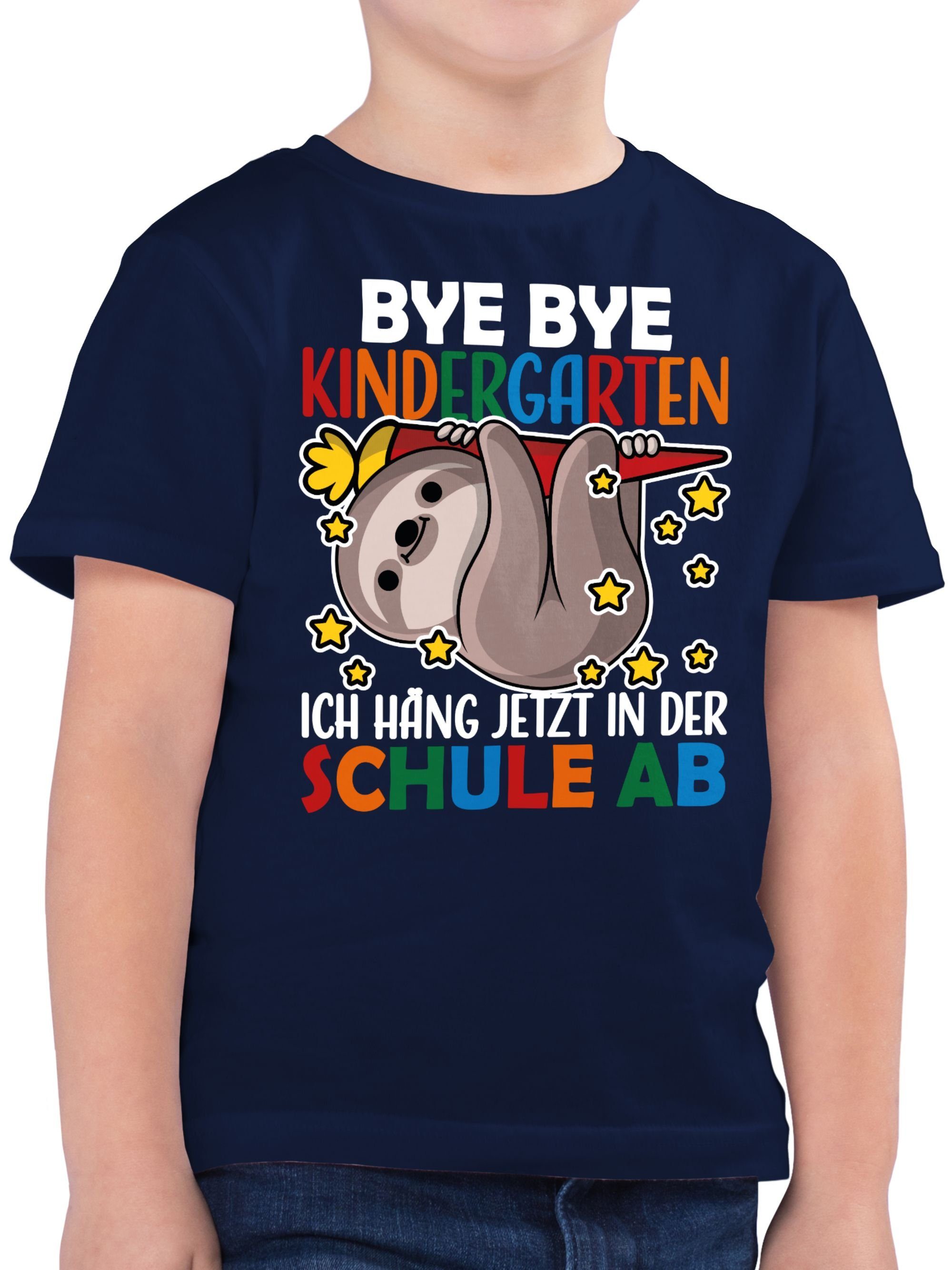 Shirtracer T-Shirt Bye Bye Kindergarten ich hänge jetzt in der Schule ab mit Faultier - w Einschulung Junge Schulanfang Geschenke 2 Dunkelblau