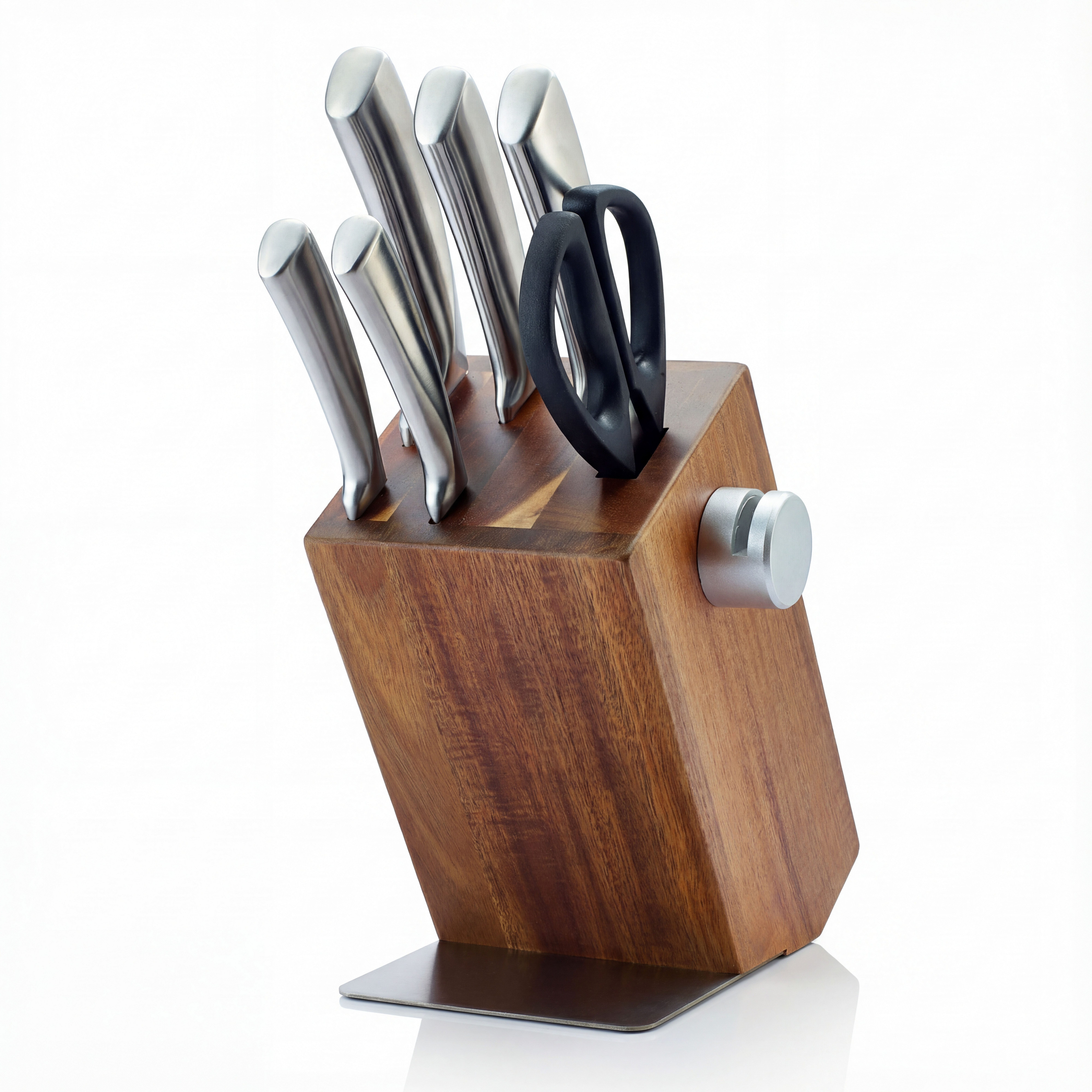 Arendo Messerblock 6-teilig mit Holzblock & Edelstahl Messern, inkl. Schärfer und Schere (7tlg), Keramik-Messerschärfer, ergonomisch geformte Griffe, spülmaschinenfest