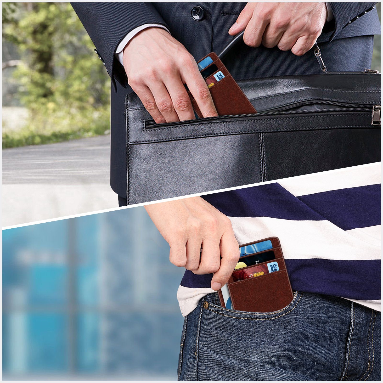 Fintie Geldbörse Flache Geldbörse Kartenetui, Premium Kunstleder RFID-Blocker, Slim Geldbeutel Kreditkartenetui mit ID-Fenster & Schnellzugriff-Fach