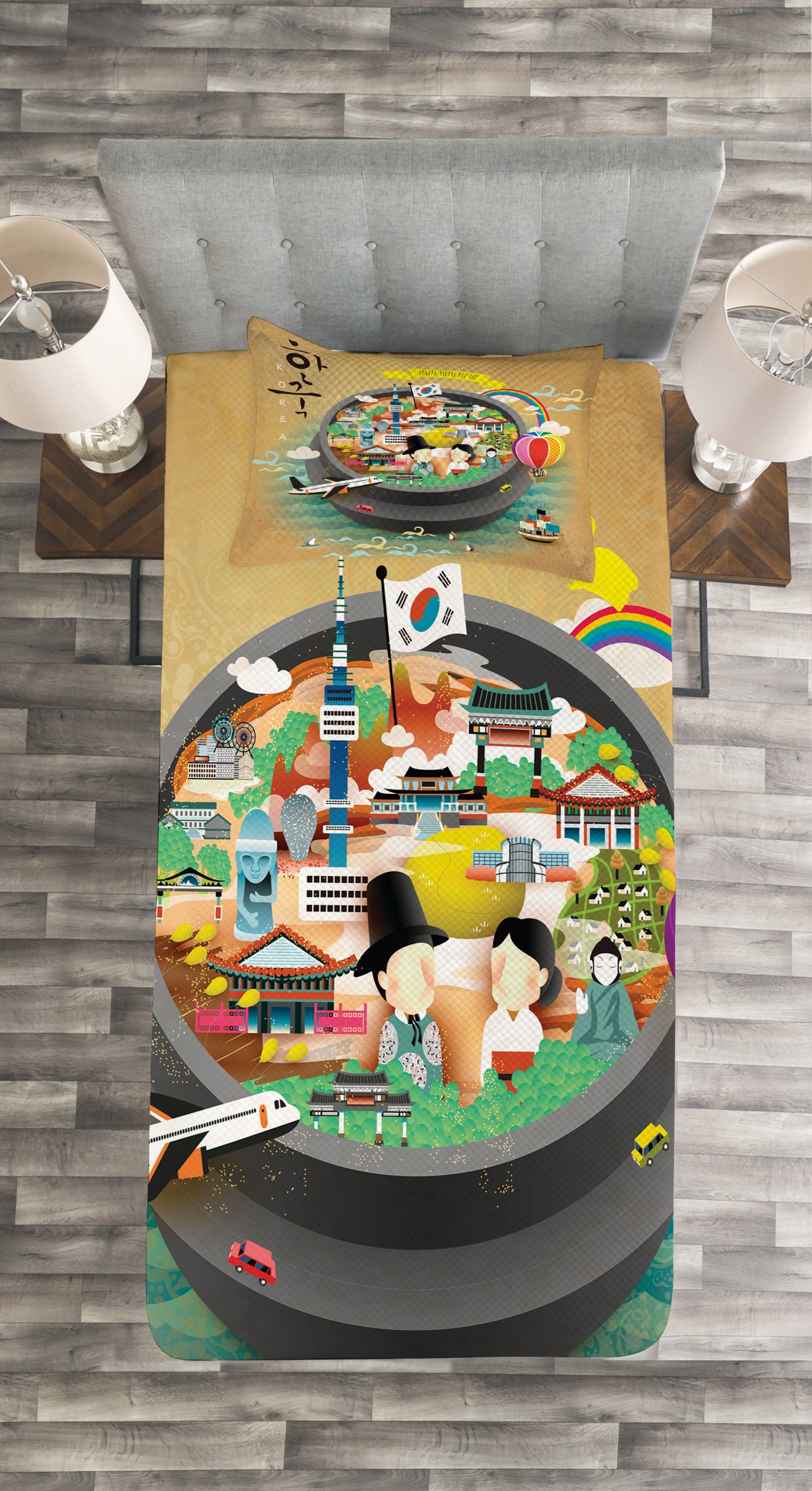 Kissenbezügen Set Waschbar, Cartoon-Stil Pot Tagesdecke Korea Khimchi mit Abakuhaus,
