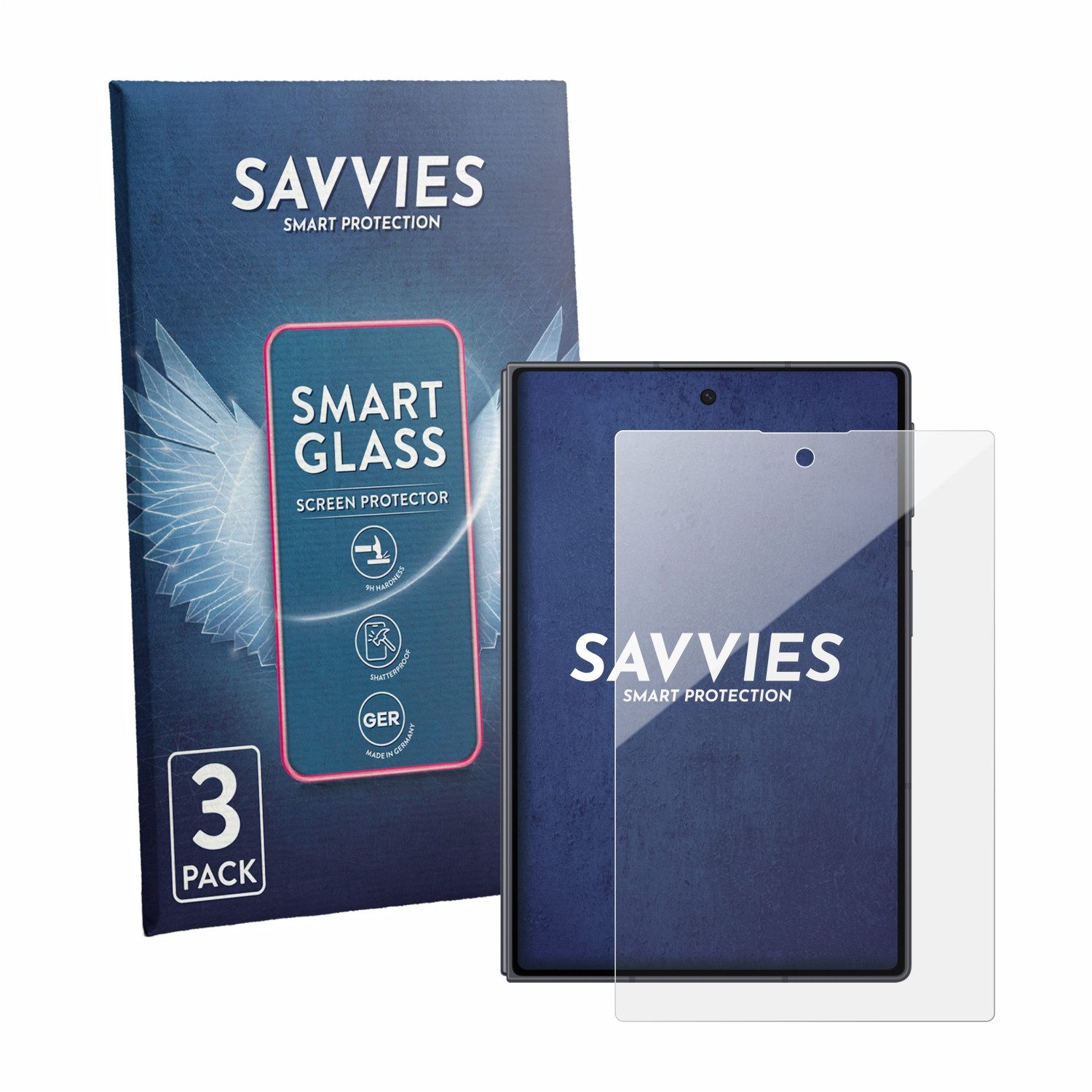 Savvies Displayschutzglas Schutzglas Panzer für Samsung Galaxy Z Fold 8, 3 Stück, Schutzfolie Display Schutz Glas Folie klar