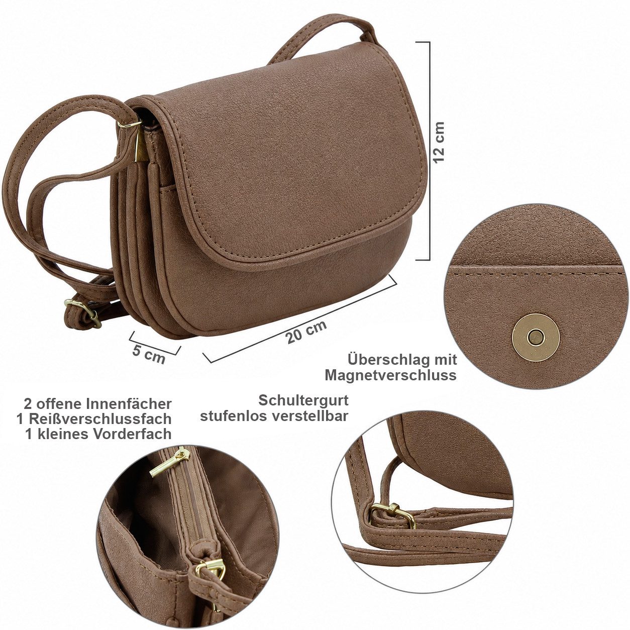 J JONES JENNIFER JONES Umhängetasche Kleine Damen Schultertasche Abendtasche zum Ausgehen, viele Fächer, Hauptfach mit Reißverschluss