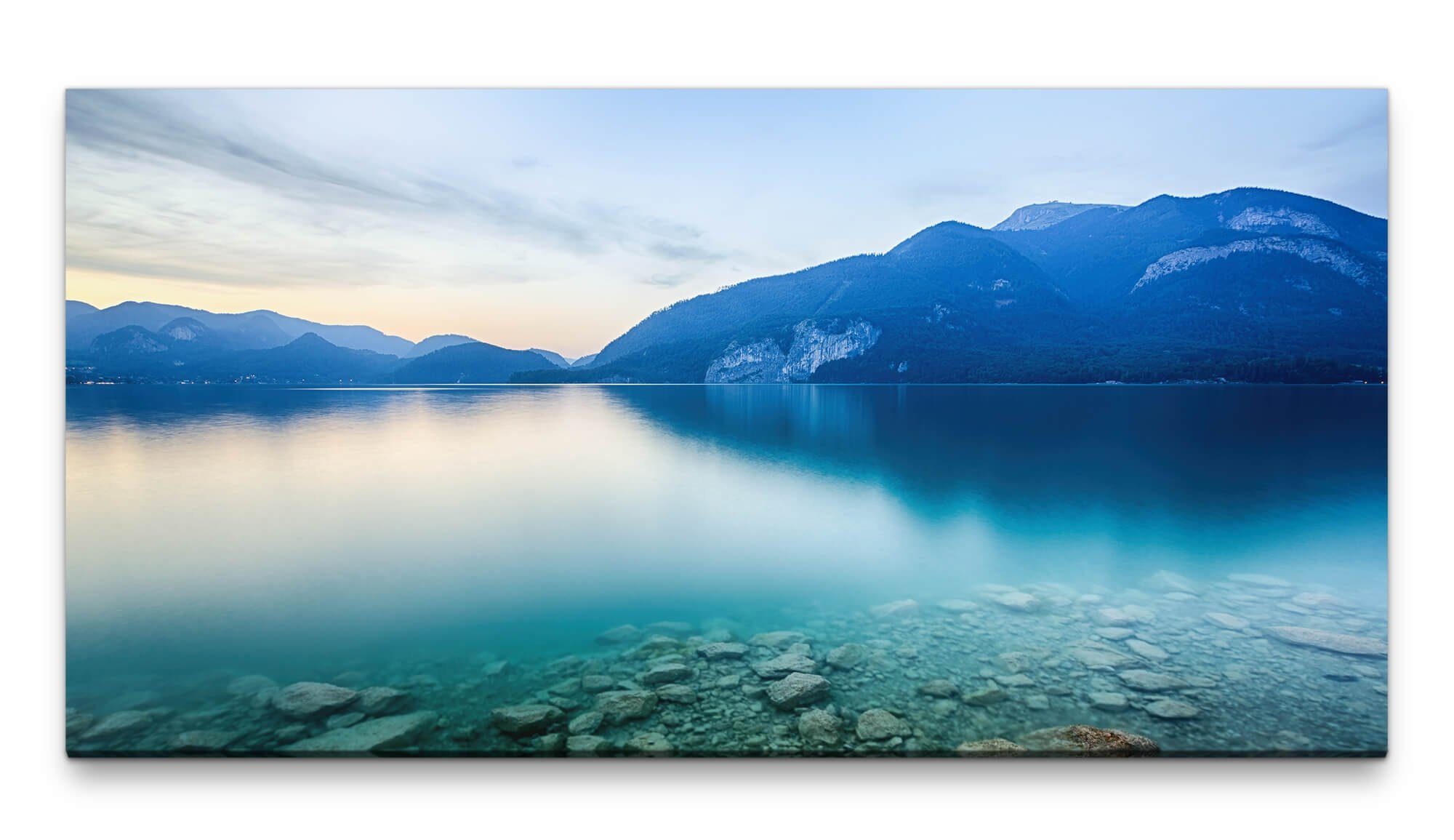 Leinwandbild Bilder XXL See mit Felsen 50x100cm Wandbild auf Leinwand
