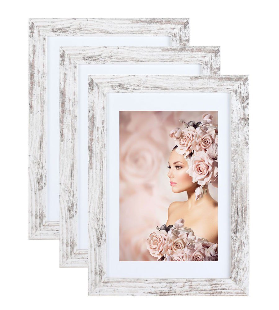 Pack Plexi S215 3er Poster Rahmen Acryl IDEAL Bilderrahmen Bilderrahmen Collage Shabby-Weiß Holz TREND Foto Wanddeko