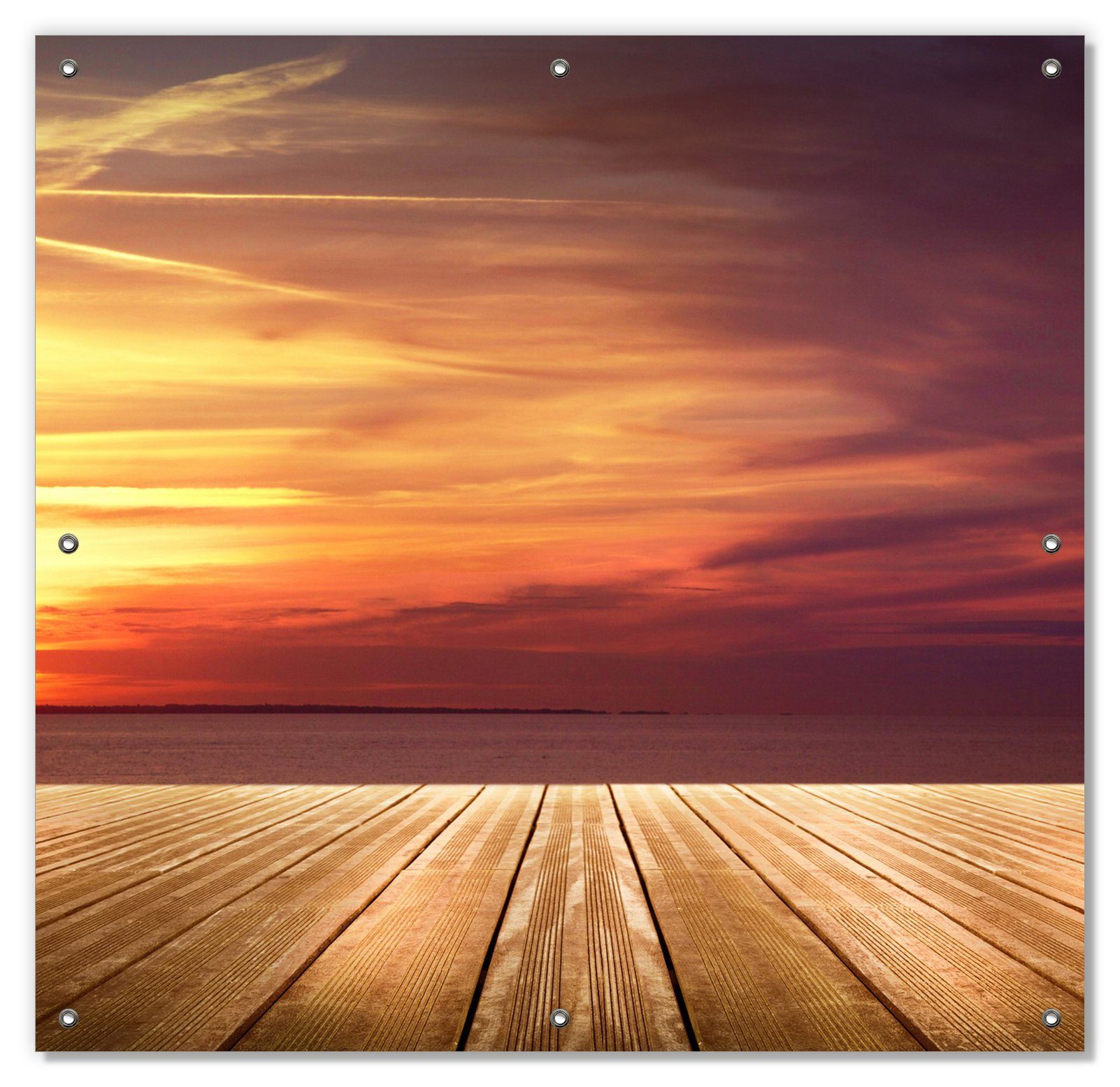Sonnenschutz Steg am See - Sonnenuntergang und roter Himmel, Wallario, blickdicht, mit Saugnäpfen, wiederablösbar und wiederverwendbar