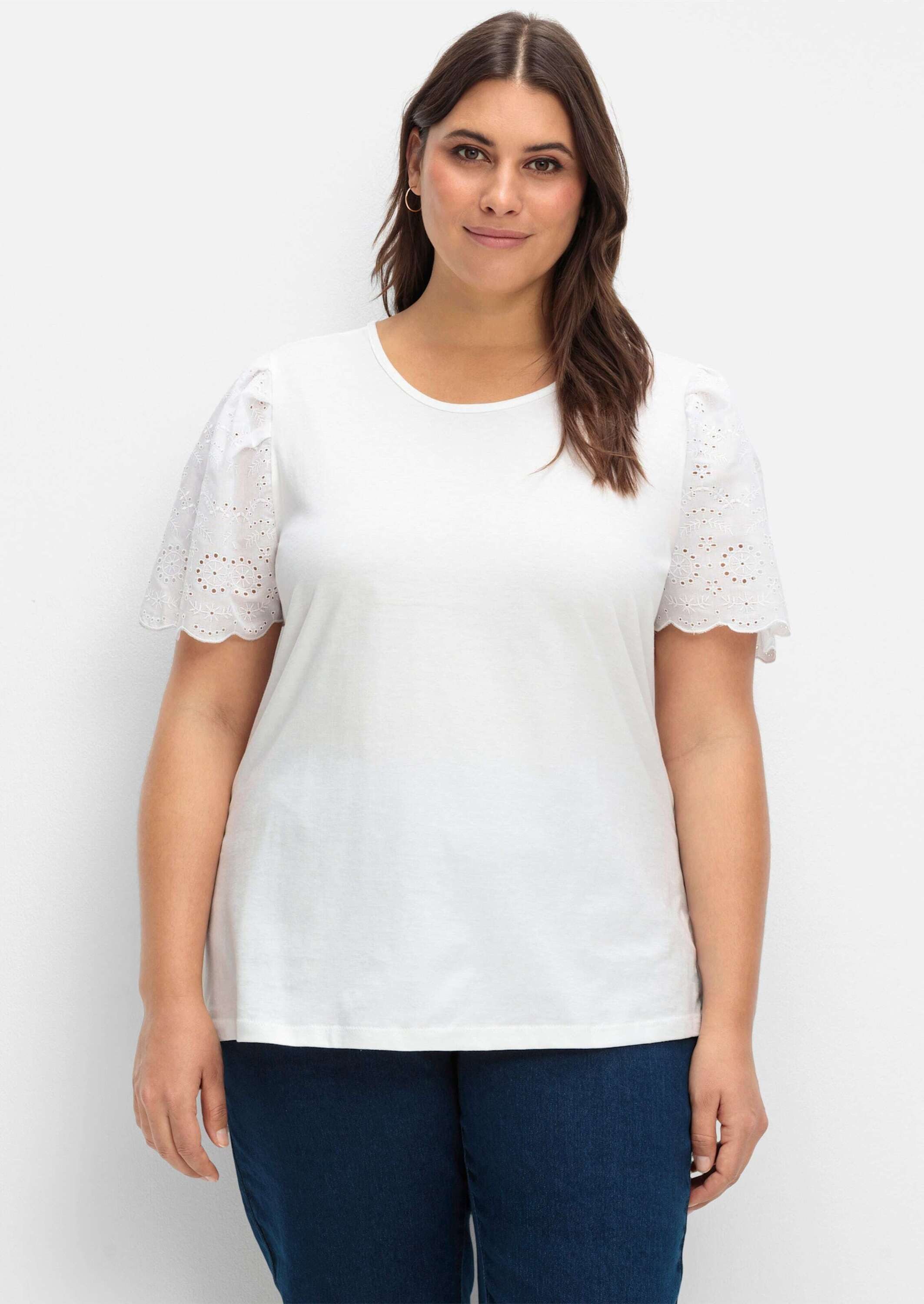 Sieh an! T-Shirt Shirt Kurzarm mit Puffärmeln und Lochstickerei