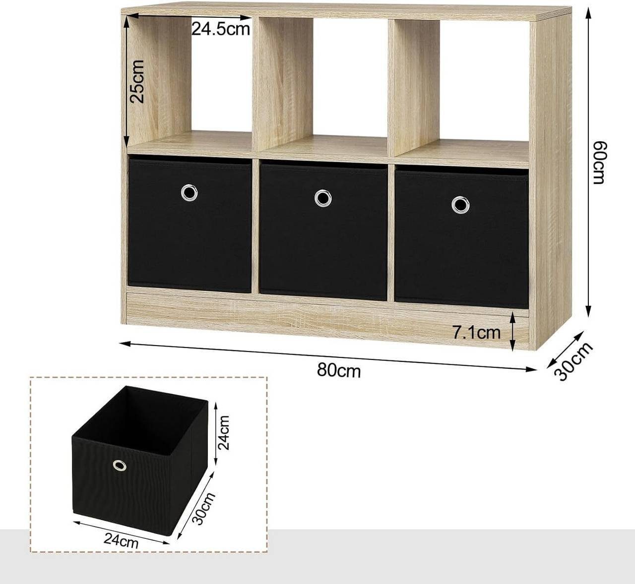 Woltu Bücherregal, mit 3 Schubladen aus Vliesstoff Regal mit 6 Fächern