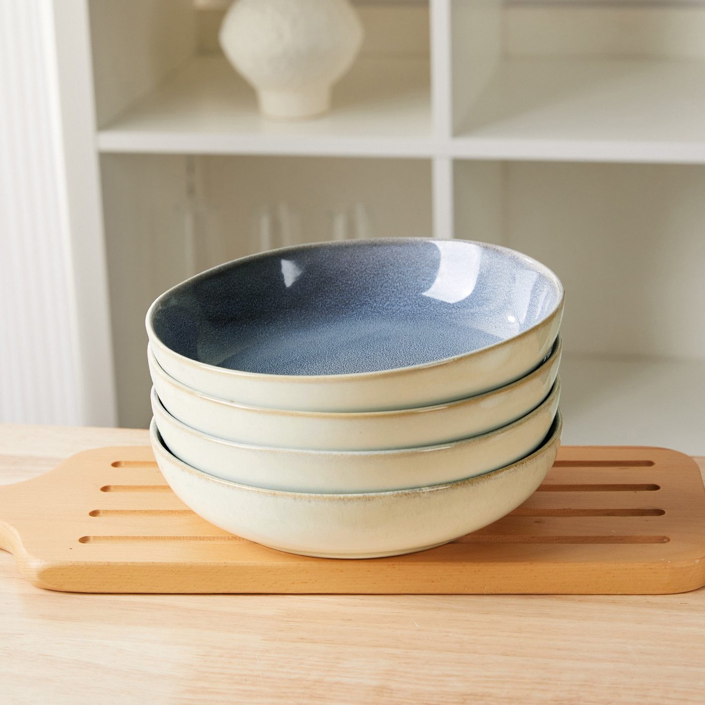 JIWOO Suppenteller 4er Ø21,9cm, Speiseteller Pastateller Salatteller Dessertteller Plate, (4 St), Keramik Hochwertiges Tellerset Blau Mikrowellenofen Spülmaschine