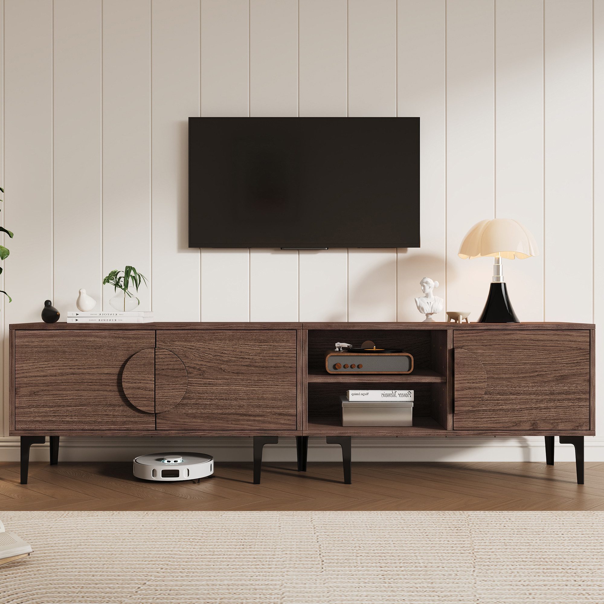 Merax Lowboard für 80-Zoll-Fernseher (1 St., 180*35*49cm), TV-Board mit 3 Türen und offenen Fächern, Fernsehschrank TV-Schrank