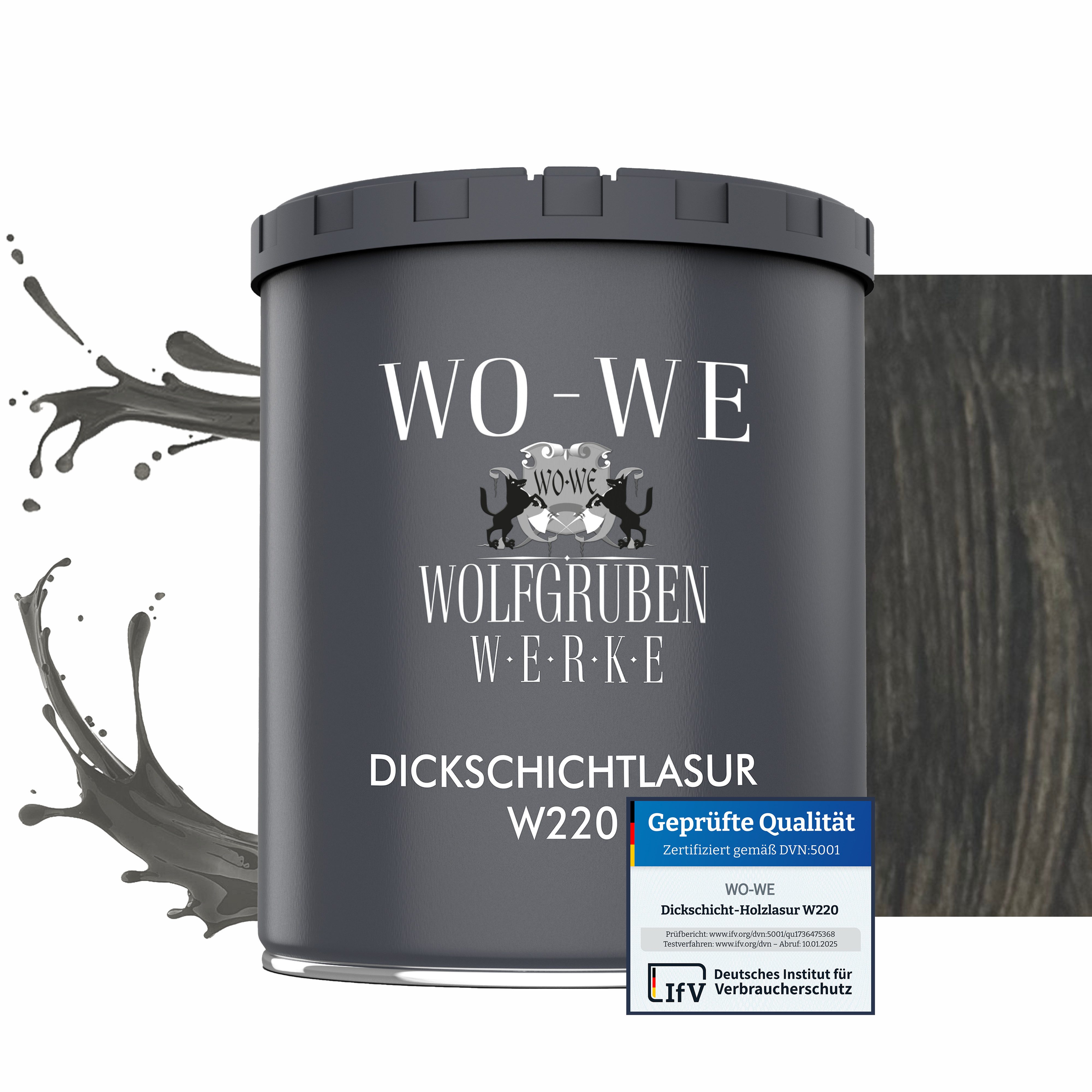 WO-WE Dickschichtlasur Holzschutzlasur 2in1 Holzlasur W220, 1-2,5L, Lösemittelfrei, UV-stabil