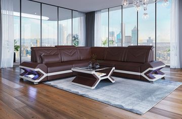 Sofa Dreams Ecksofa Ledersofa Couch Sorrento L Form Sofa Leder, mit LED, wahlweise mit Bettfunktion als Schlafsofa, Designersofa