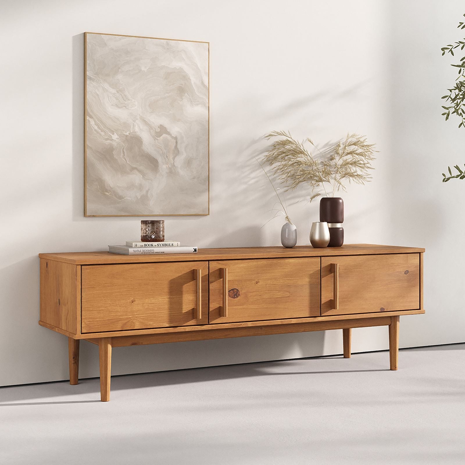 IDIMEX Lowboard TECCA, Sideboard mit 3 Türen aus Massivholz Kiefer Eiche Finish