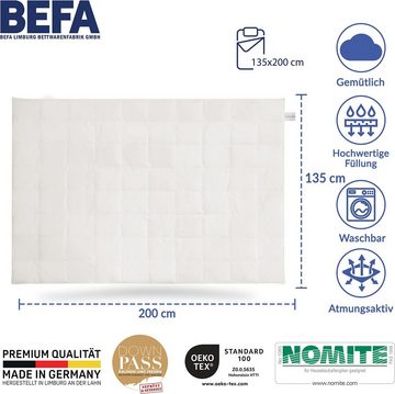 Daunenbettdecke, leichte, kuschelige Premium-Sommerdecke, BEFA NATUR, Füllung: 60% Daunen, 40% Federn, Made in Germany - hochwertige Verarbeitung - Allergiker geeignet