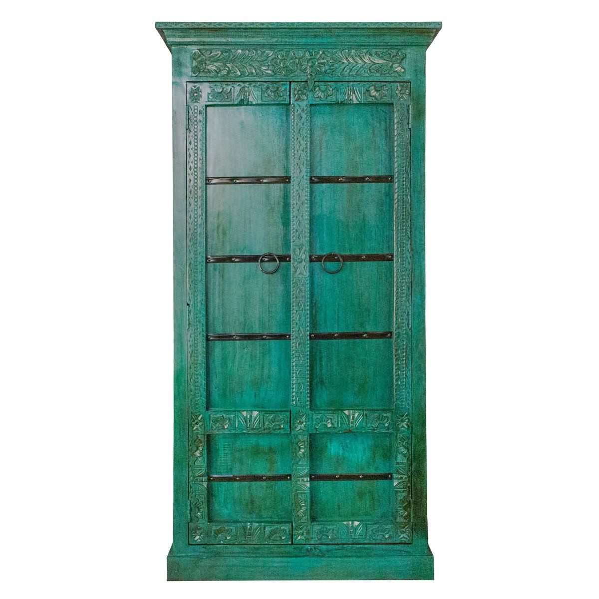 Oriental Galerie Mehrzweckschrank Indischer Schrank Sagar Antik Türkis 185 cm
