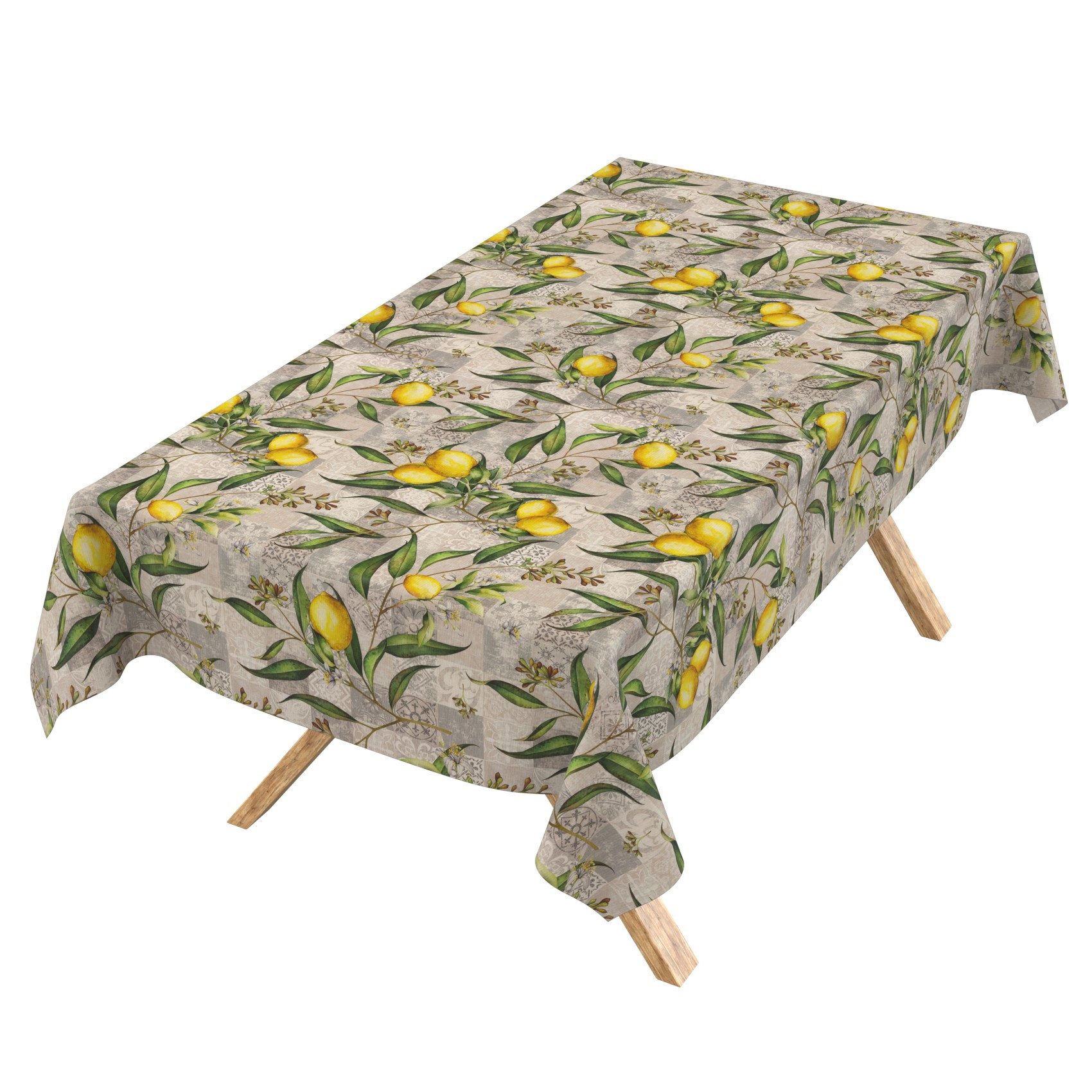 ANRO Tischdecke abwaschbar Madrid Stoff Premium Mediterran Zitrone (Einzelstück 1-tlg), Stoff schmutzabweisend 90x130cm Mediterran Grau