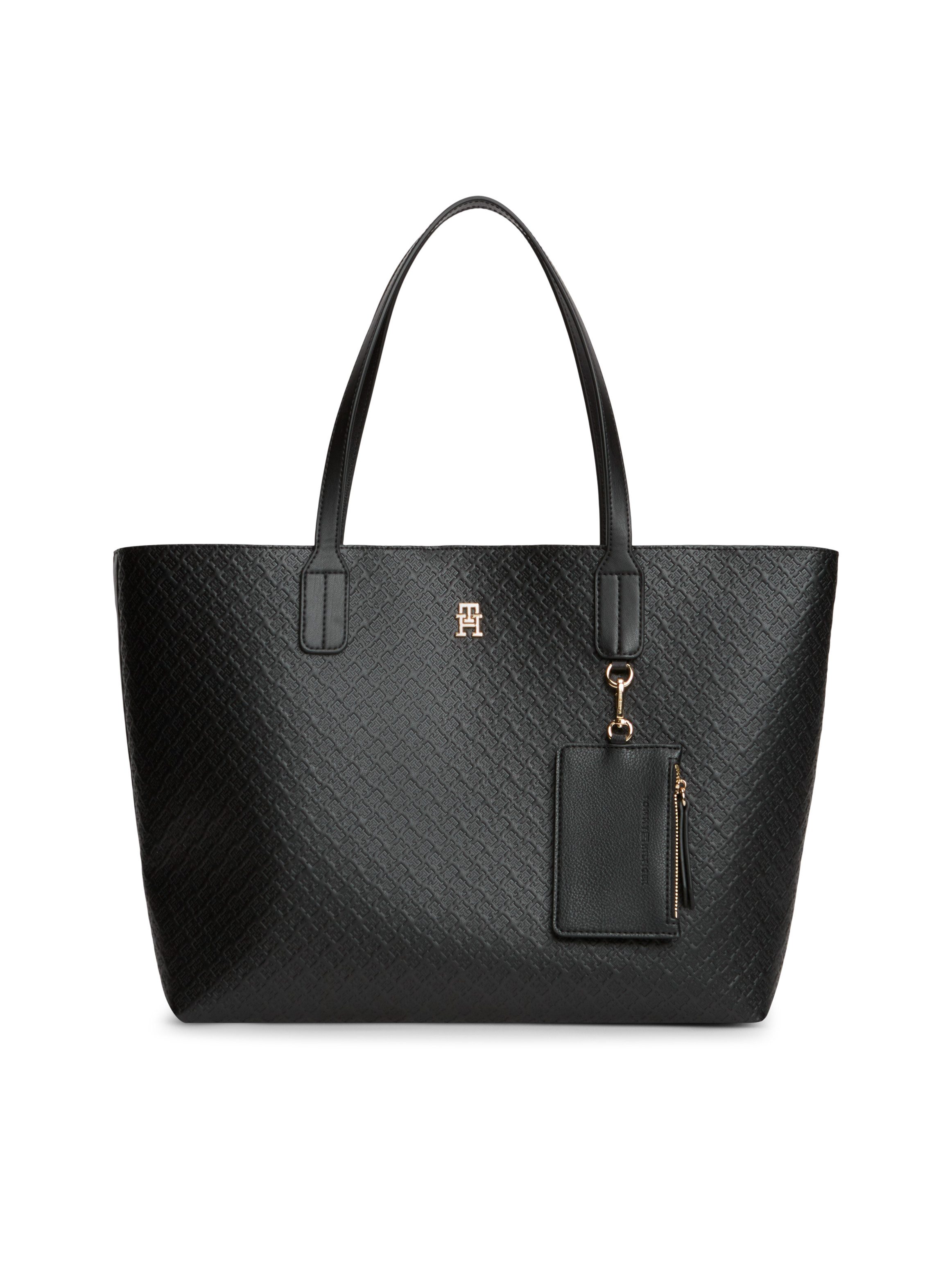 Tommy Hilfiger Handtasche TH ICON TOTE MONO (Set, Mit abnehmbarem Schlüsselanhänger), Damen Schultertasche mit TH-Allover-Logoprägung