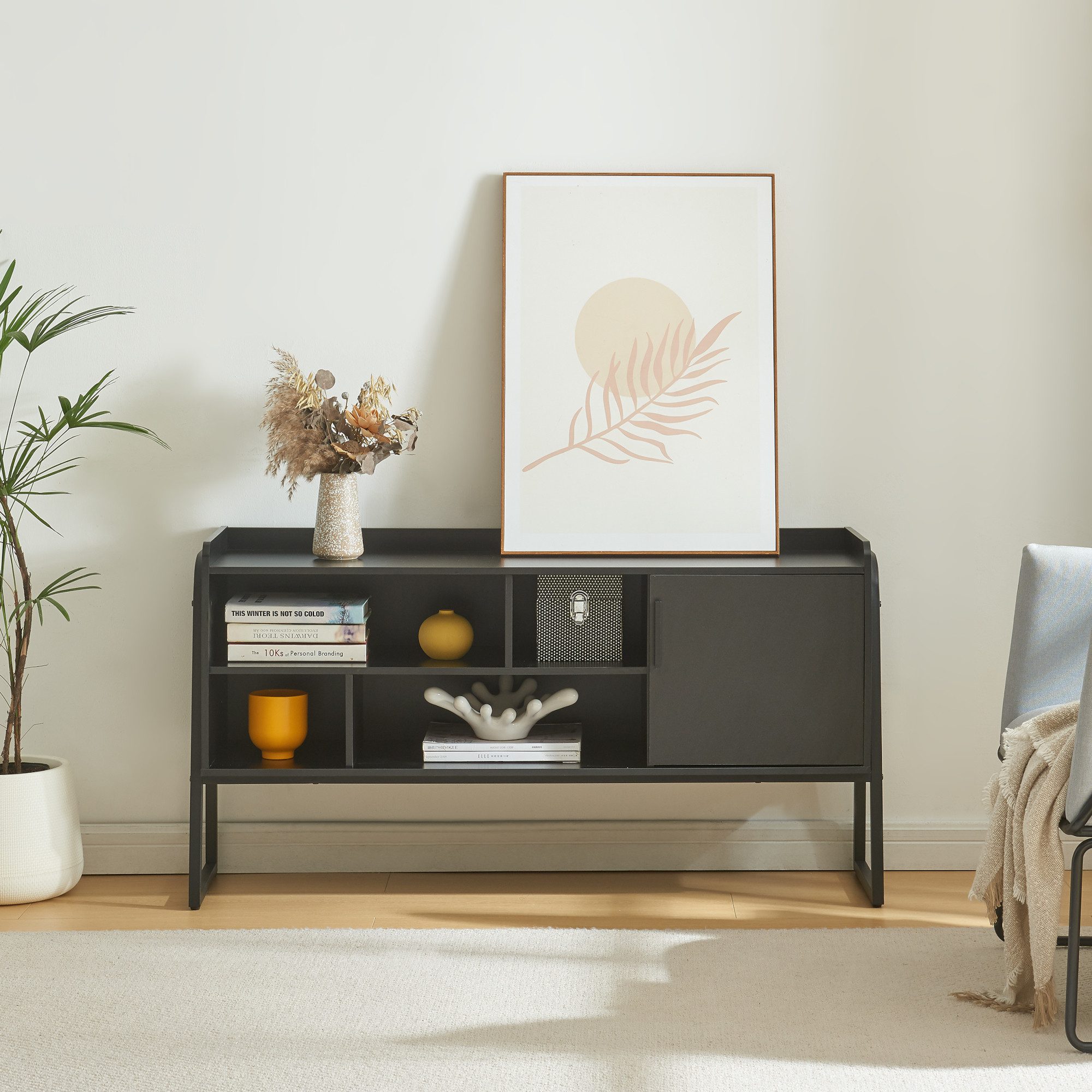 en.casa TV-Schrank Fernsehschrank »Storfjord« mit Metallgestell 120x34x63 cm Schwarz