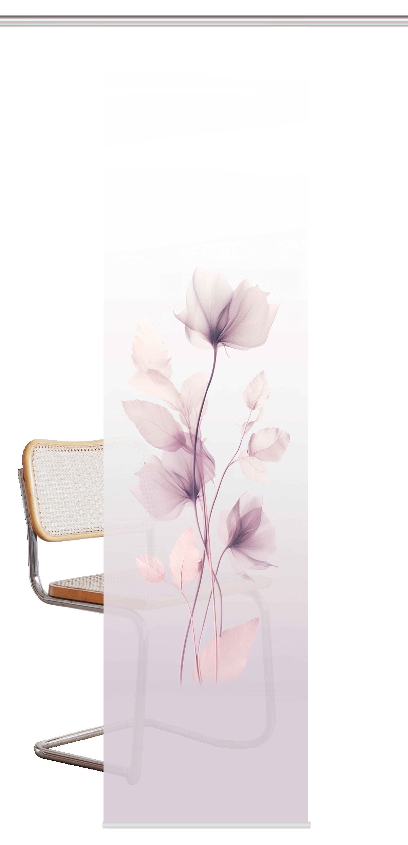 HOME WOHNIDEEN Schiebegardine Schiebevorhang Dekostoff Seidenoptik Digitaldruck Berekua 245x60 cm F (1 St), Kunstfaser, 1x Schiebewand inkl. Paneelwagen und Klemmleiste Flieder