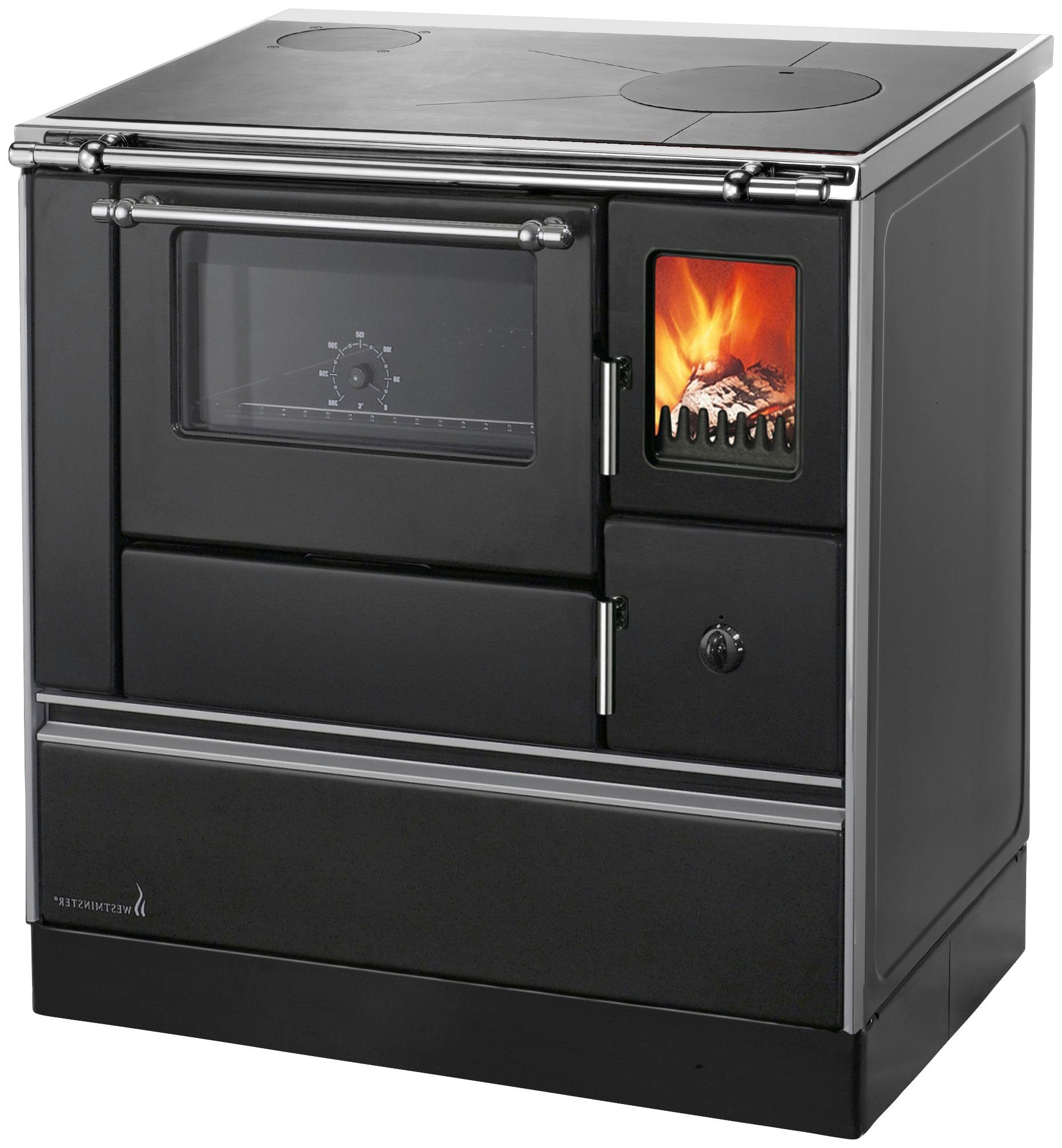 Wamsler Festbrennstoffherd K76-F90, 7,6 kW, Zeitbrand, schwarz, 5kW, links