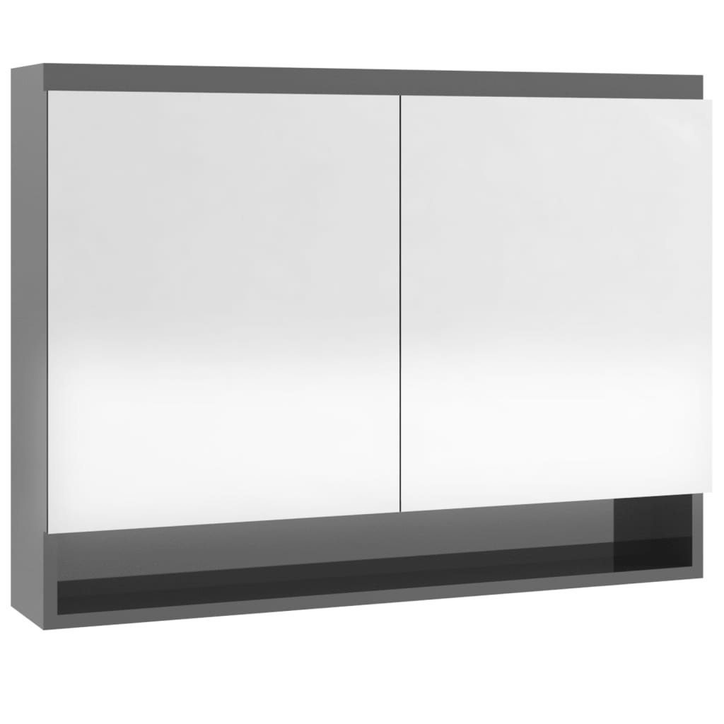vidaXL Badezimmerspiegelschrank Spiegelschrank MDF 80x15x60 cm Bad Hochglanz-Grau Glänzend fürs (1-St) Grau