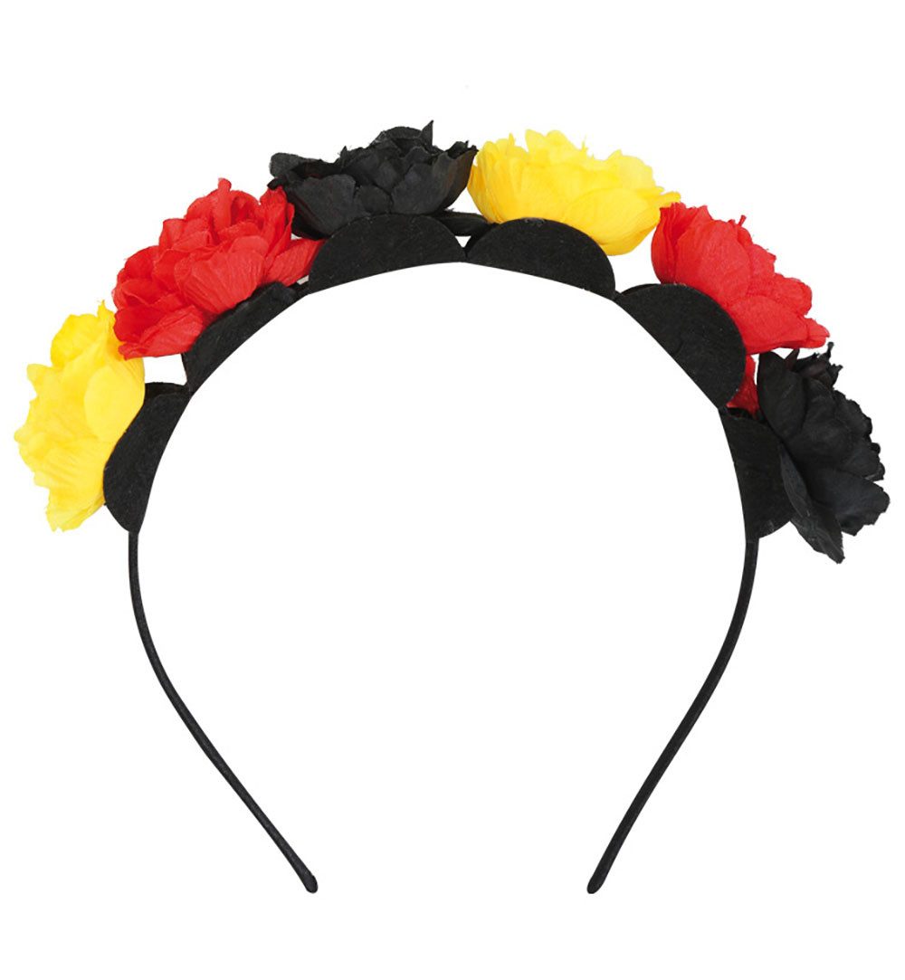 Fries Haarreif Deutschland Blumen Rosen Haarreif Wabbles Schwarz Rot Gold EM Party, 1-tlg., Mit Deutschland Farben