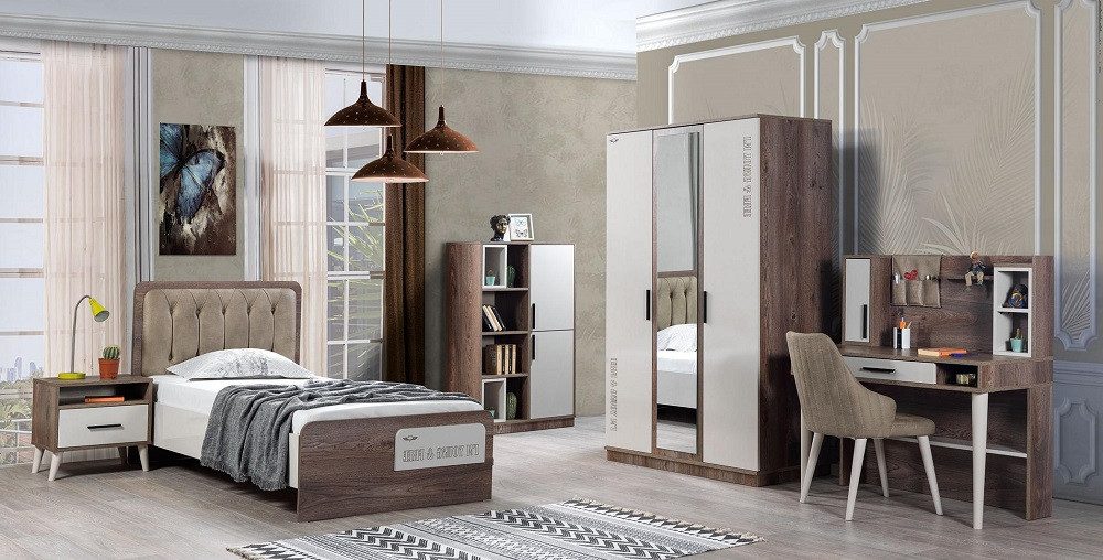 Schlafzimmer-Set Modernes Jugendzimmer-Set mit Bett, Nachttisch und Schreibtisch