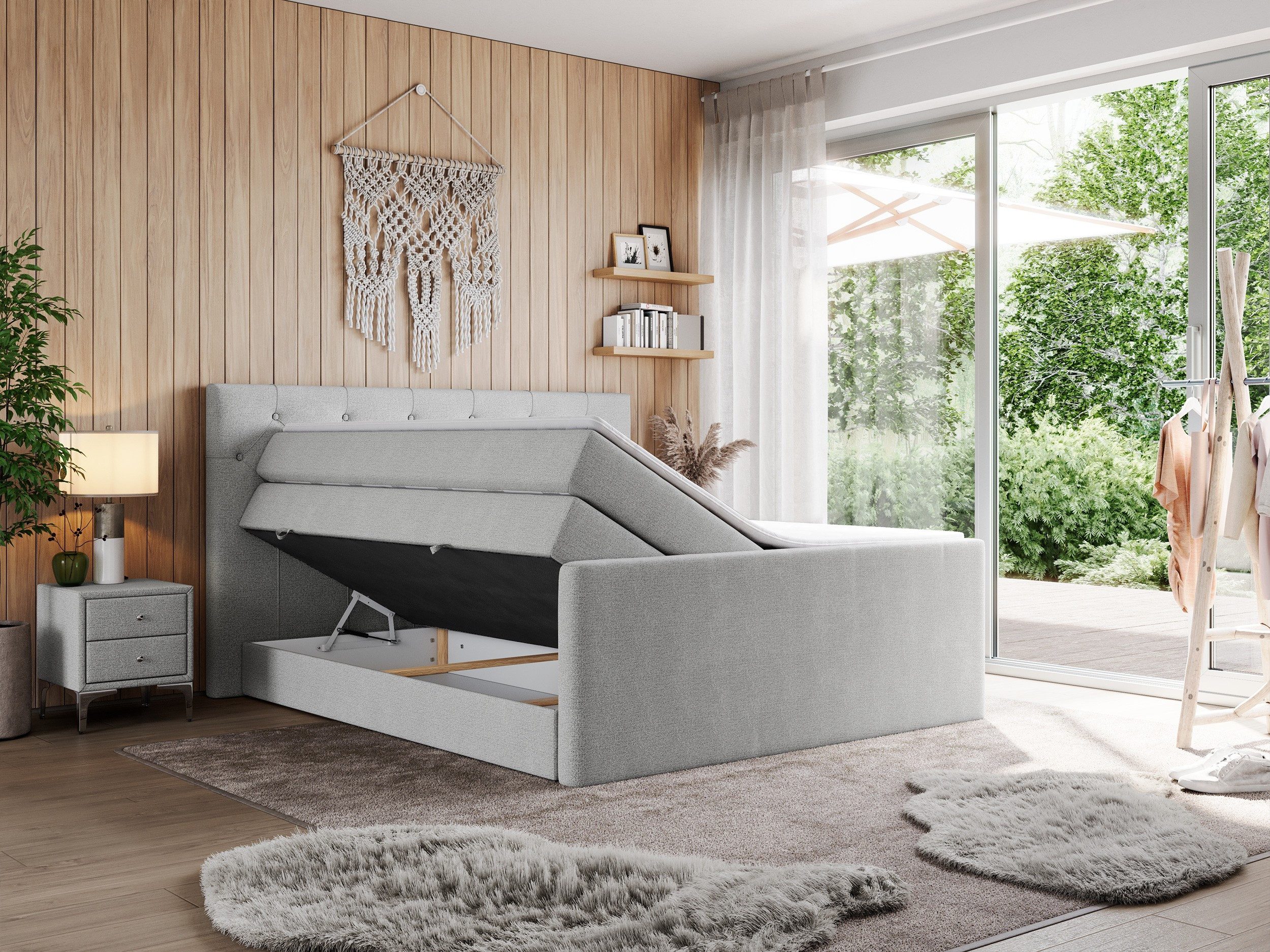 MKS MÖBEL Boxspringbett KING VELEN (T30-Schaum, Topper T25/Visco, Bonell-Federn), Doppelbett mit Multipocket-Matratzen, Polsterbett mit Kopfstütze