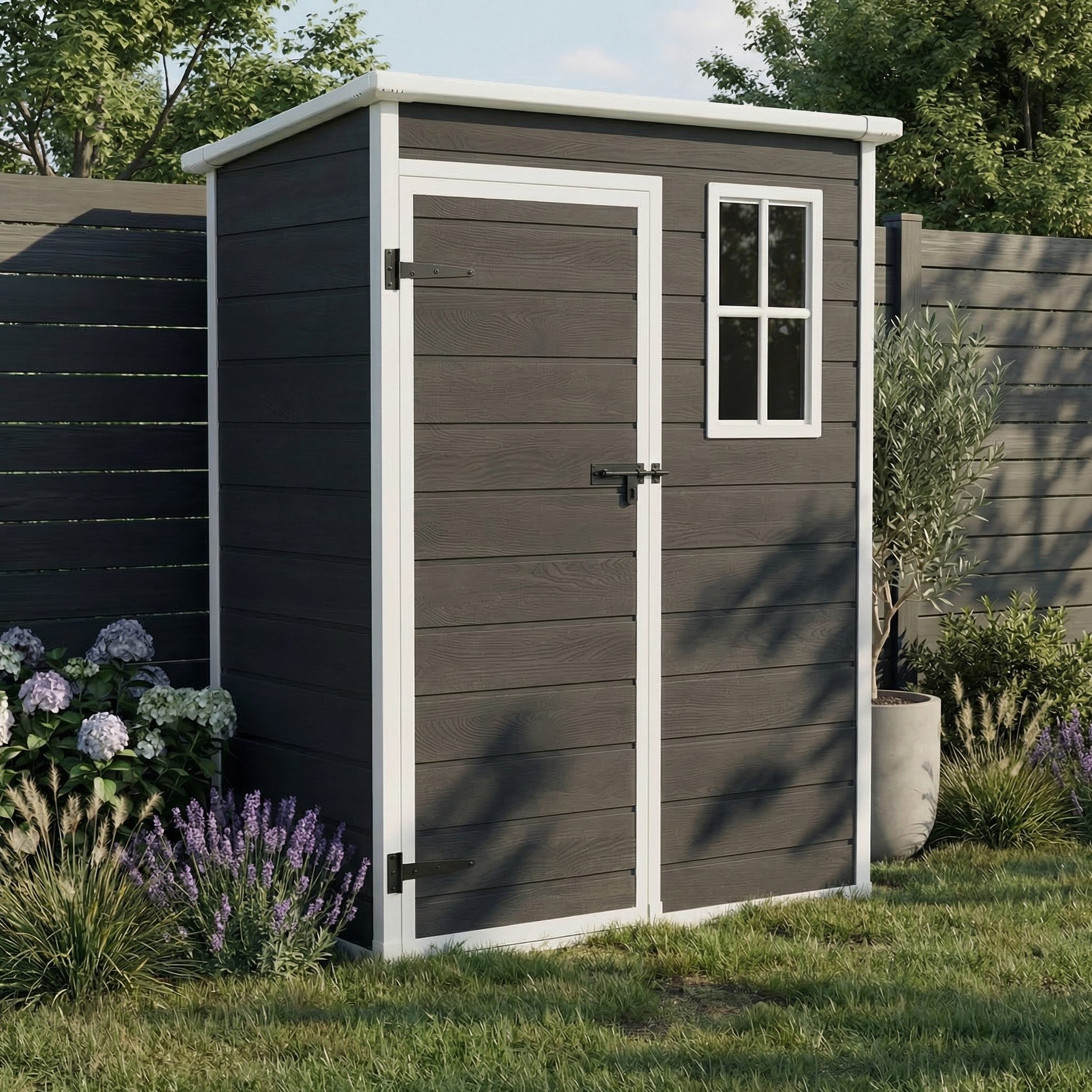 STEELSØN Gerätehaus Novara mit Bodenplatte, wetterfest, Geräteschuppen mit Pultdach, Gartenhaus inkl. Fenster